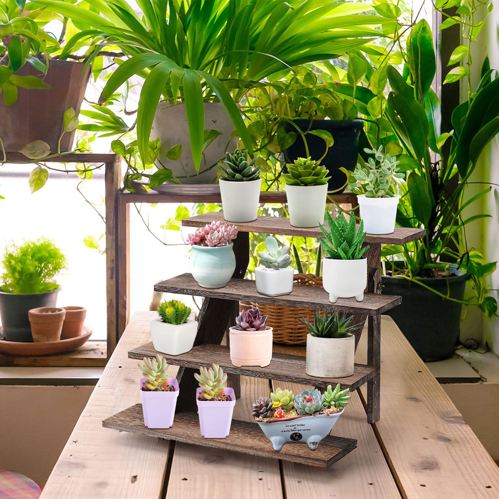 BestAlice Cupcake-Ständer aus Holz, Turm und Präsentationsständer, 4 Etagen, Holz-Display-Erhöhung für Verkäuferveranstaltungen, Bauernhaus-Cupcake-Ständer, Tisch-Dessert-Display-Ständer