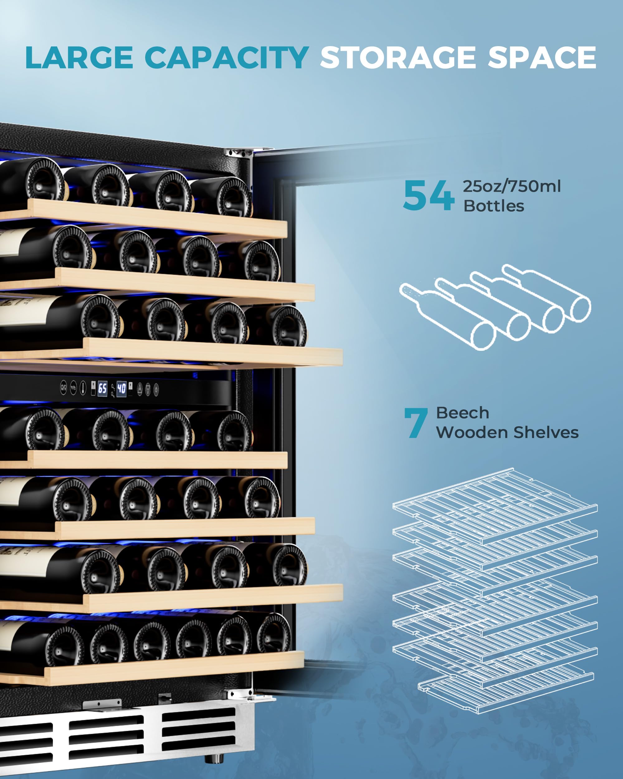 EUHOMY 24 Inch Wine Cooler Refrigerator 54 Bottl-Dual Zone, Built-in or Freestanding Wine Fridge with Glass Door, Wine Refrigerator for Home Bar Kitchen