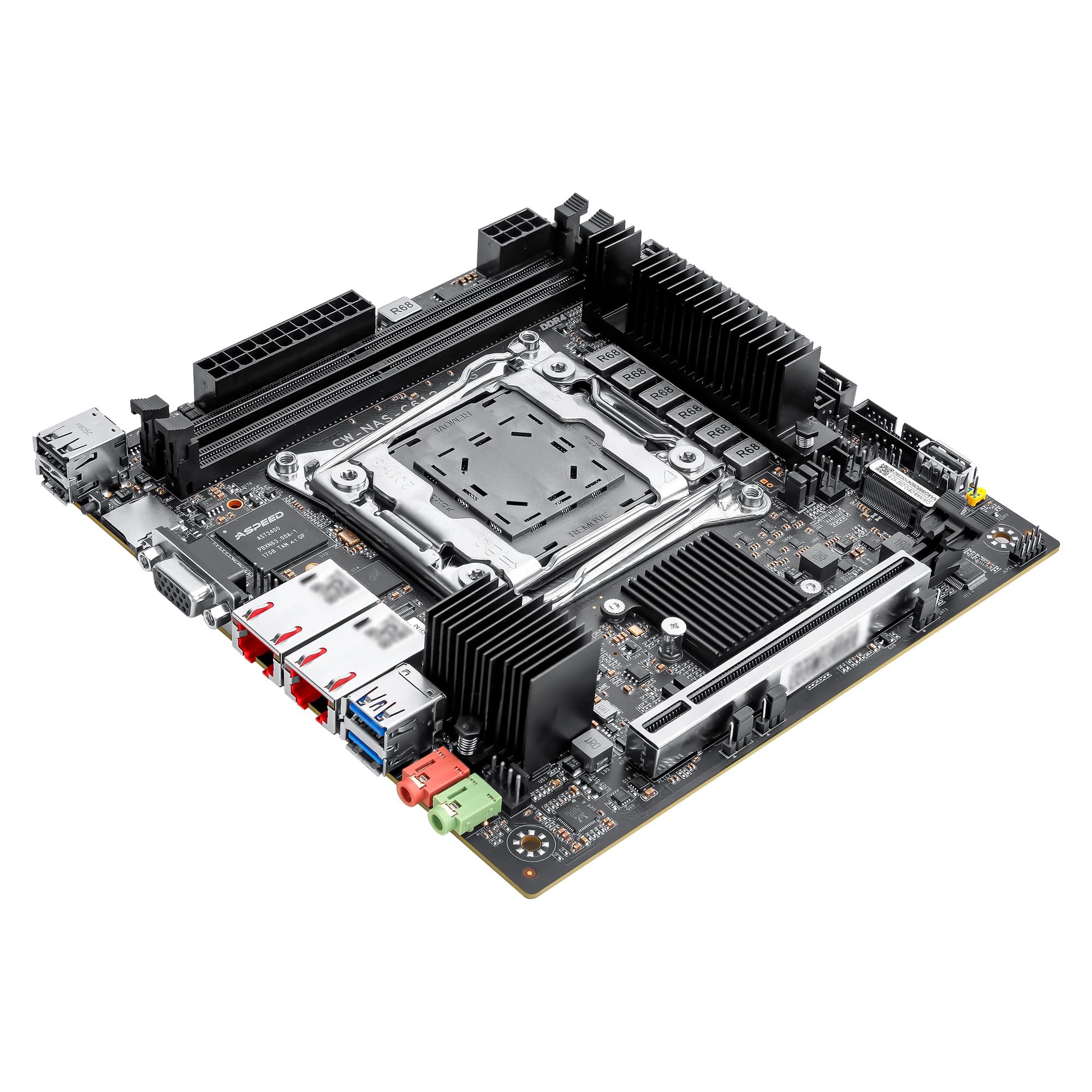 CWWK Mini ITX NAS płyta główna C612 LGA2011-v3 Dual 10GbE RJ45 płyta główna | Do Xeon E5 V3 V4. 2 x NVMe M.2 & 4x SFF-8643. Obsługuje dyski pamięci NVMe U.2 i SATA. Adapter nie wchodzi w zakres dostawy