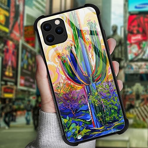 Miniatura 2 de Funda compatible con iPhone 13, diseño de plexiglás 13 para niños y hombres, pintura al óleo, patrón de cactus a prueba de golpes, antiarañazos,