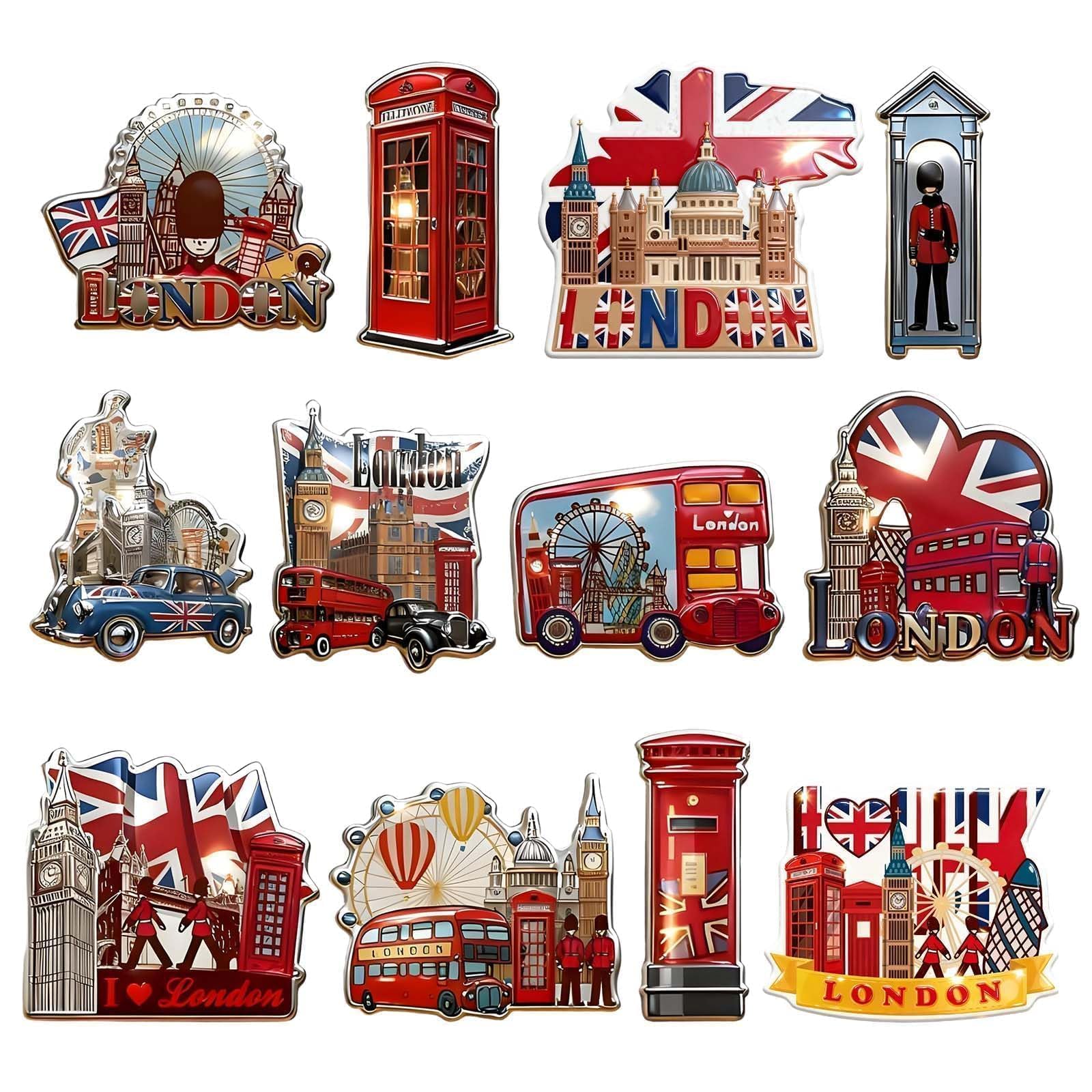 12 Pieces Set Magnetic London Fridge Stickers, London Souvenirs Gifts, Souvenir Gifts from UK Showcasing Landmarks in a Stylish, Refrigerator Decoration or Sharing with Loved Ones