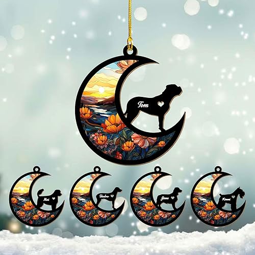 Mostefy Adorno de madera personalizado de pata de perro y gato, adorno personalizado para Navidad, atrapasoles de perros y gatos, adornos con nombre