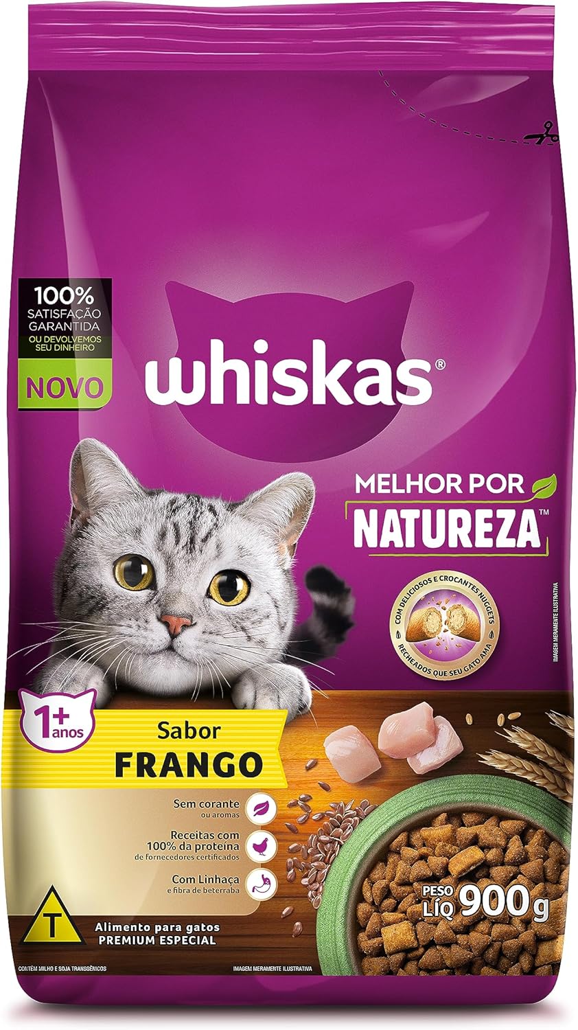Ração Whiskas Melhor Por Natureza Frango Gatos Adultos 900G