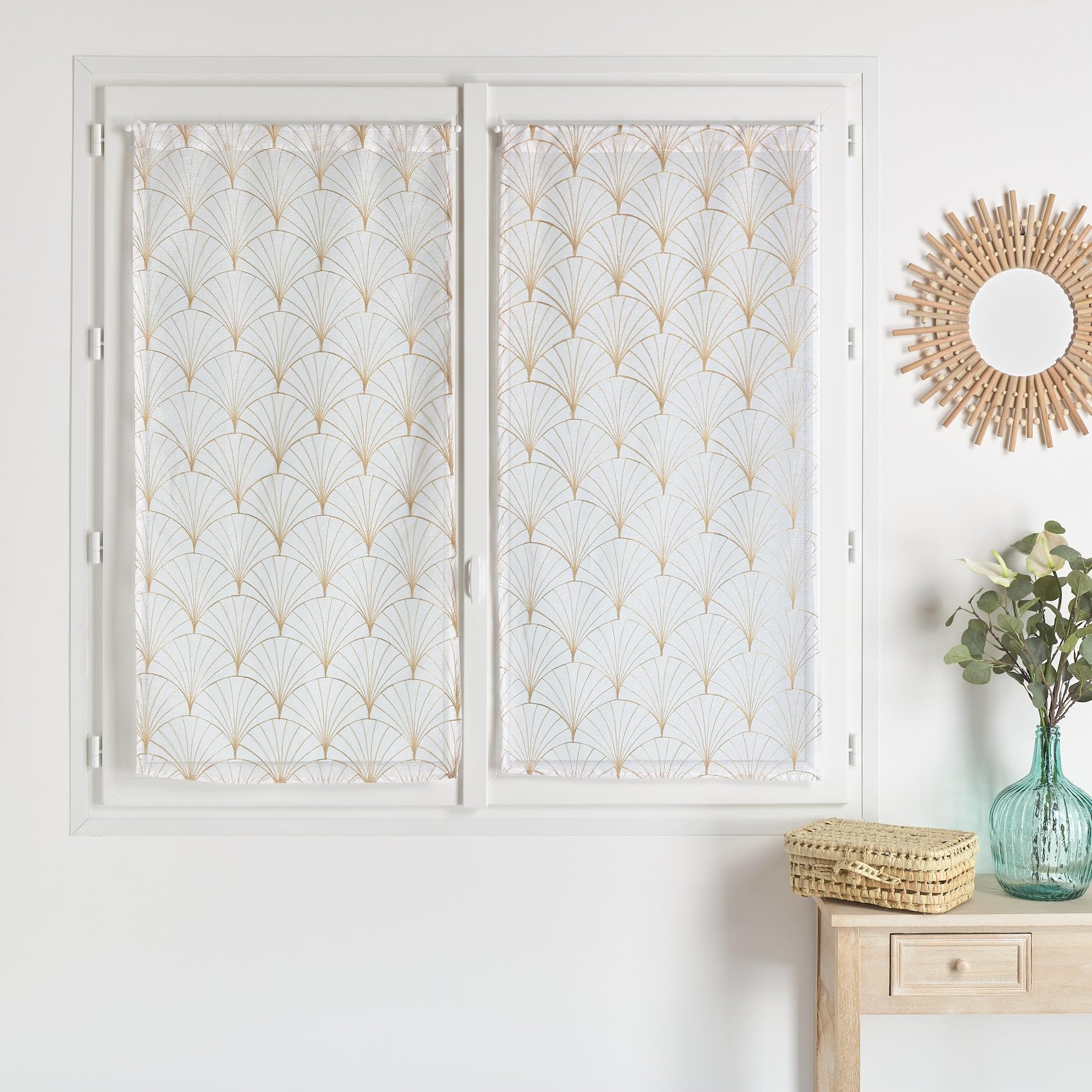HomeMaison.com Pair of Muslin Curtains - Printed Net Curtain - Blackout Net Curtain - Beige - 060 x 120 cm