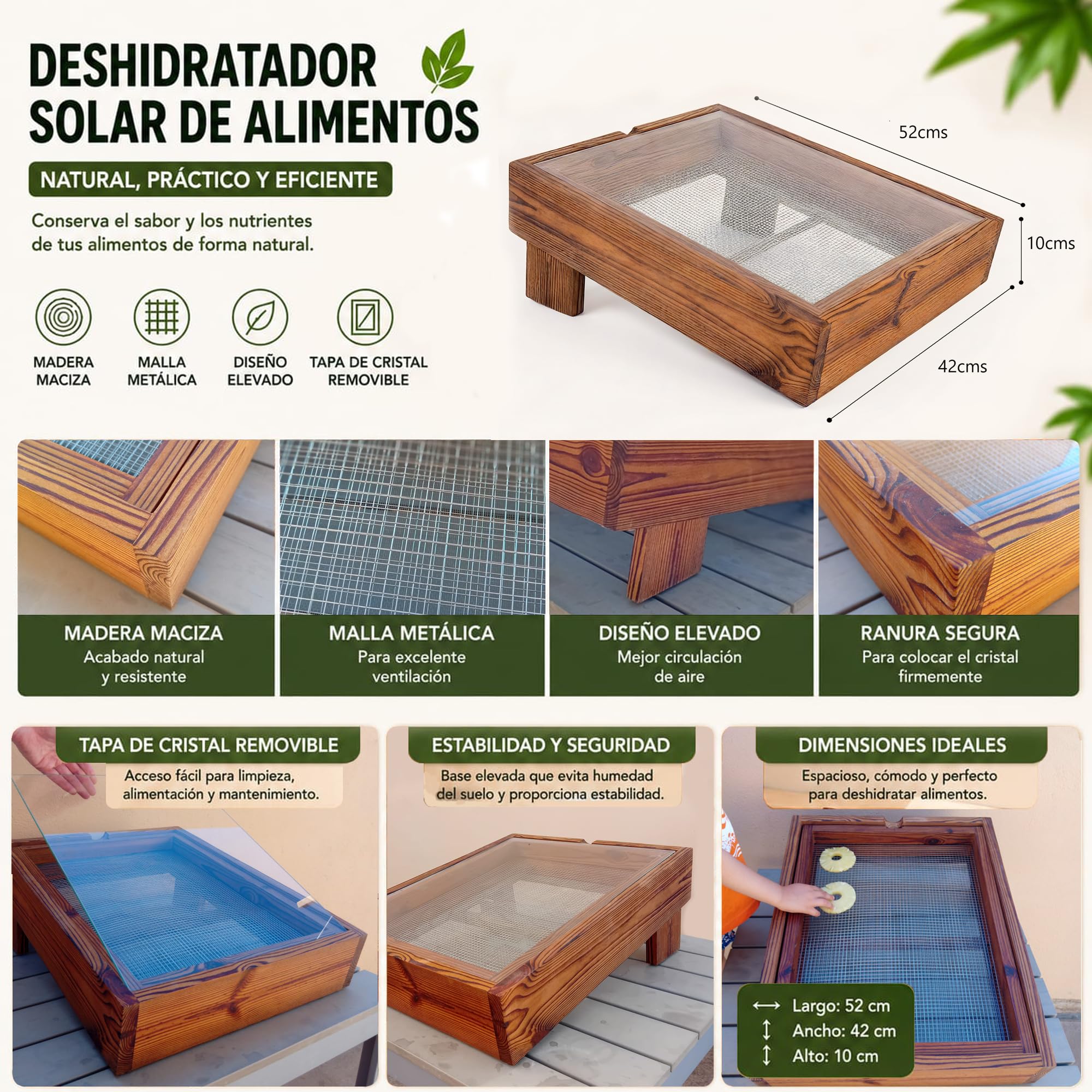 Deshidratador Solar para Alimentos TERRA COCINA, Deshidrata Frutas, Verduras y Hierbas sin Consumo Eléctrico, Conservación Natural y Sostenible, Hecho en España.