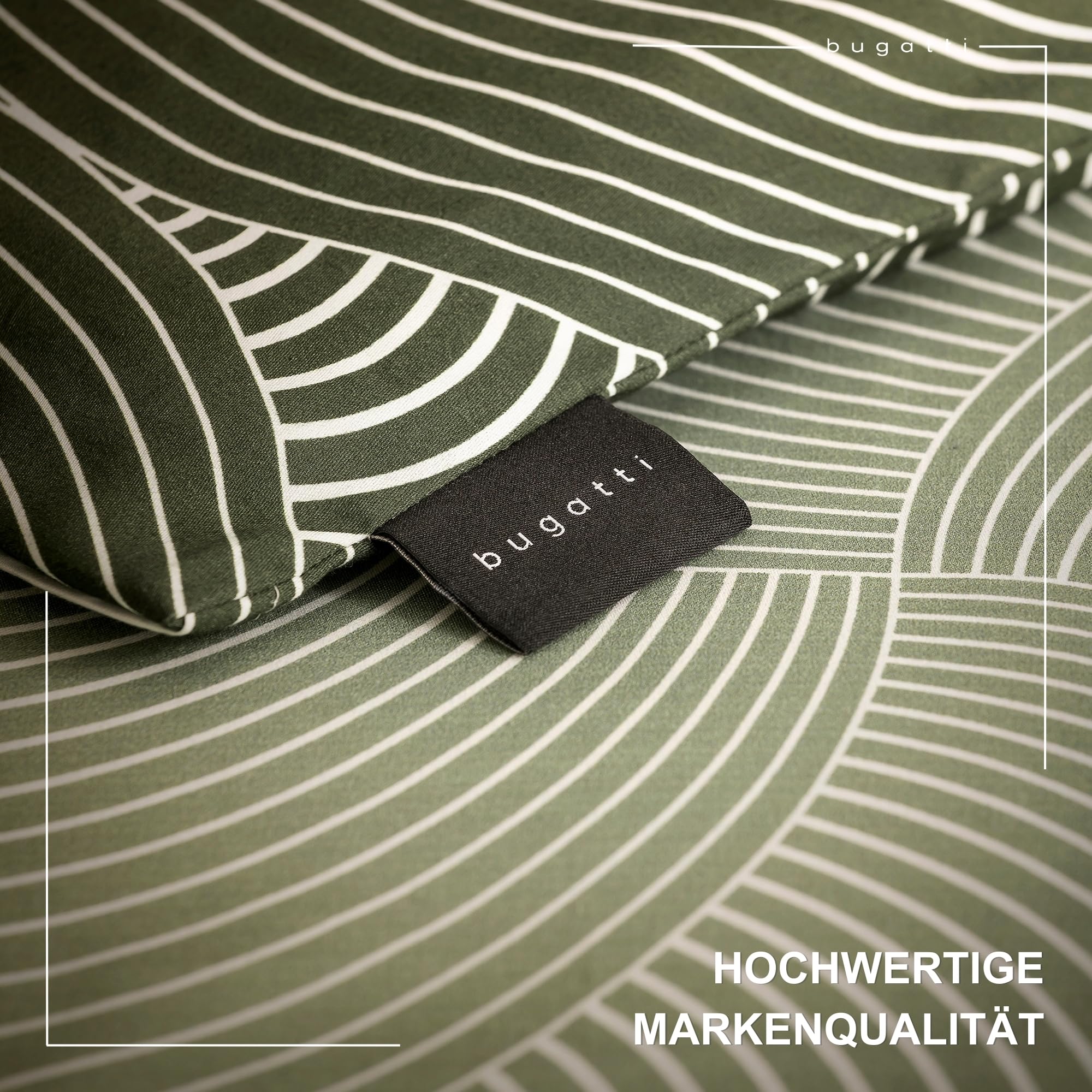 bugatti Biancheria da letto 135 x 200 cm, 100% cotone, chiusura lampo, morbida e lavabile, biancheria da letto in raso makò, motivo a cerchi, verde grafico