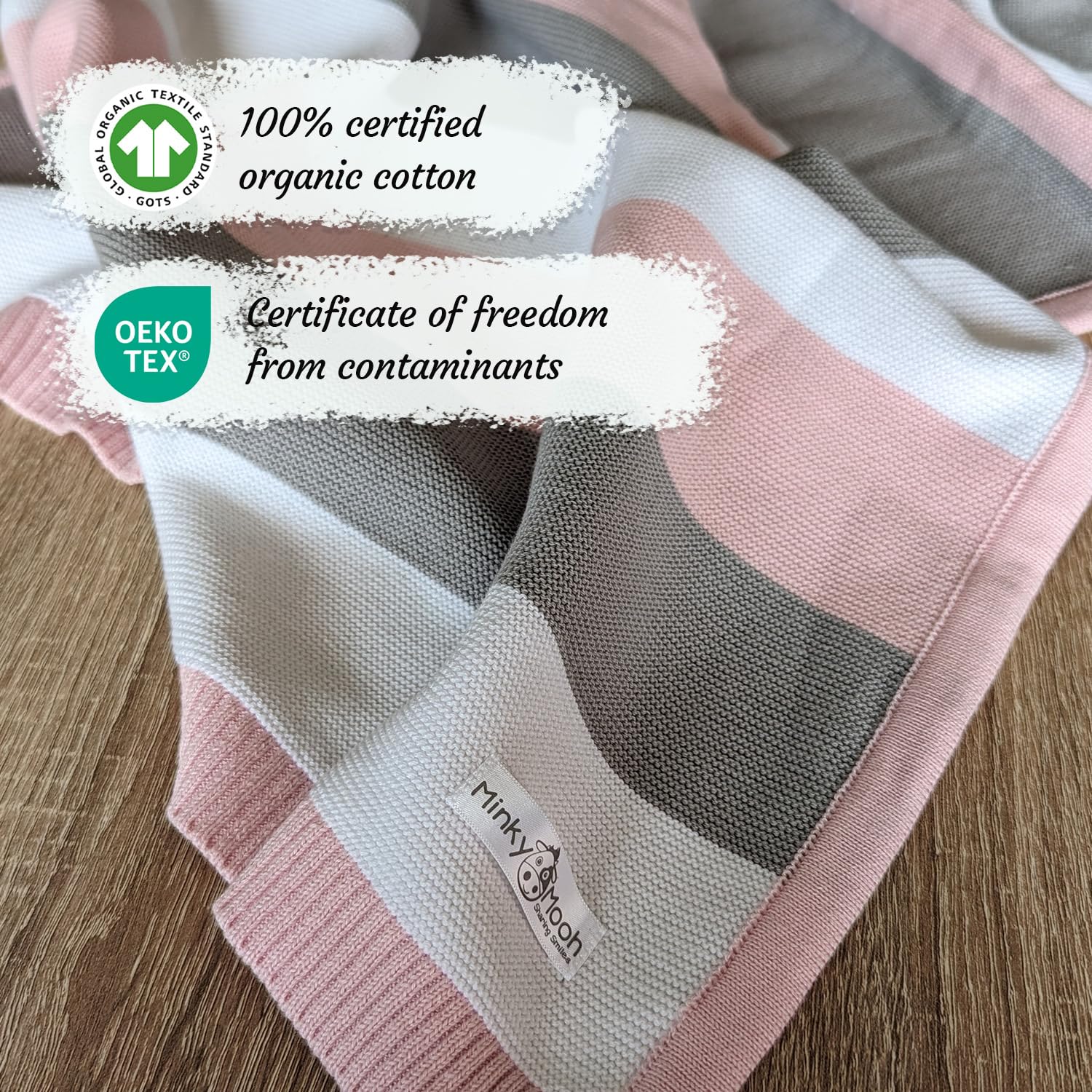 Babydeken van 100% biologisch katoen in roze voor meisjes van MINKY MOOH® - Het gebreide deken is ideaal als knuffeldoekje - het nr. 1 pasgeboren cadeautje voor de geboorte. (Munt