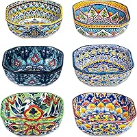 HENXFENLEAD Boho Ceramic Dipping Bowls Set of 6 - 8oz Square Snack Bowls for Dips, Salsa, Soy Sauce, Desserts - Lead-Free, Stackable, Dishwasher Safe