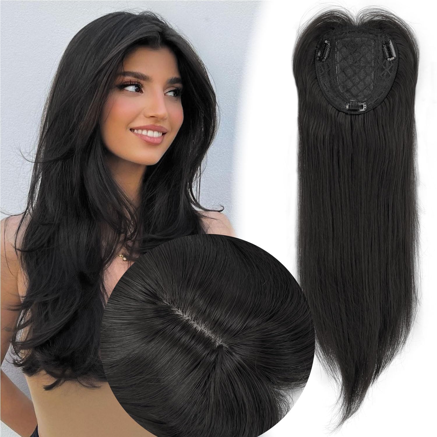 Akashkrishna Silk Base Hair Topper For Women Middle Parting 22 Inches Long Hair Toppers For Girls Heat Resistant Hair Top Extension 4 x 4 Inch-image-21