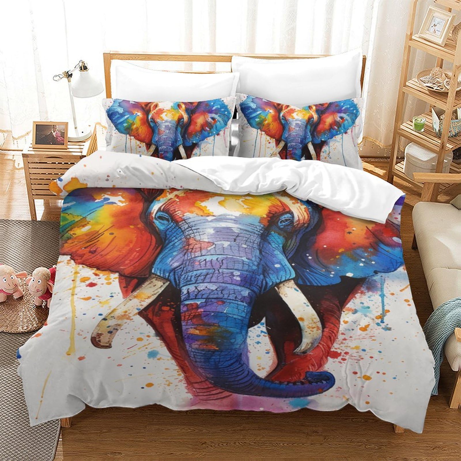 Loussiesd Set Di Lenzuola Con Elefanti E Motivi Geometrici - Microfibra Morbida 2 Pezzi Per Letto Singolo - Ipoallergenico - 4