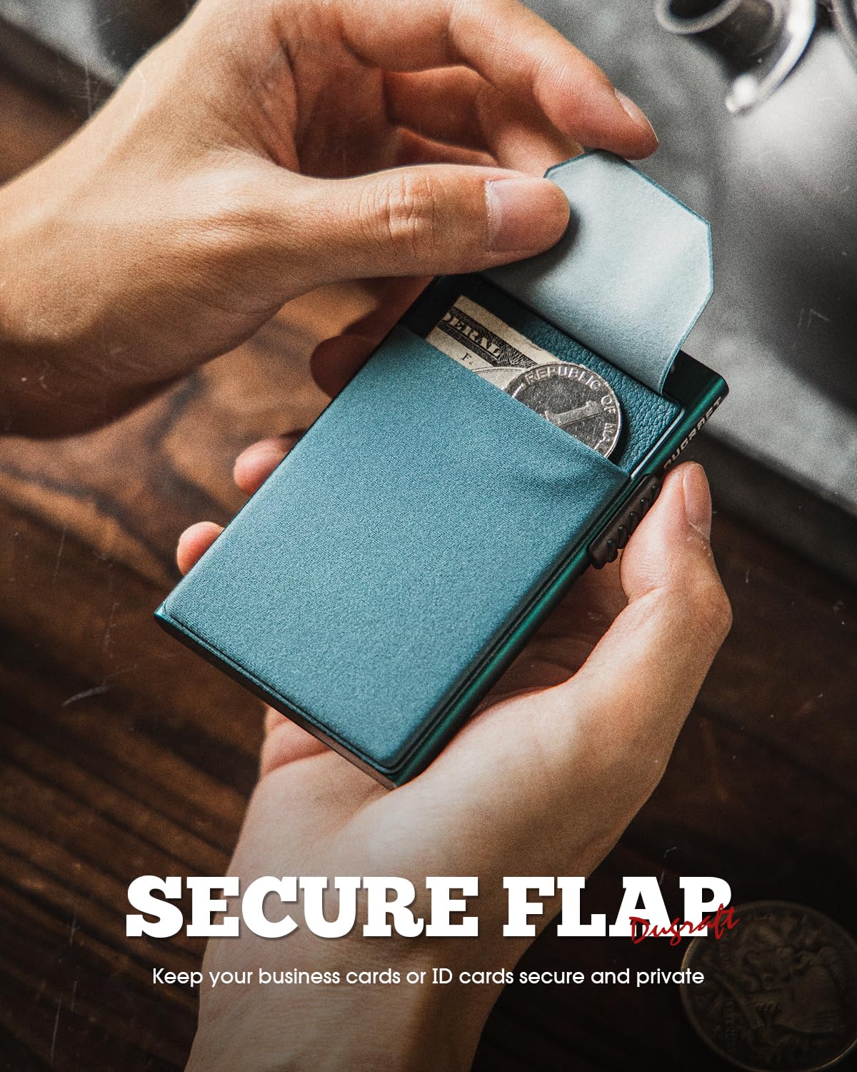 DUGRAFT Porta Carte con Tasca per Soldi, Minimalista da Uomo Sottile in Alluminio Metallo Pop-Up Portafoglio con Confezione Regalo, Contiene 5 Carte e Contanti