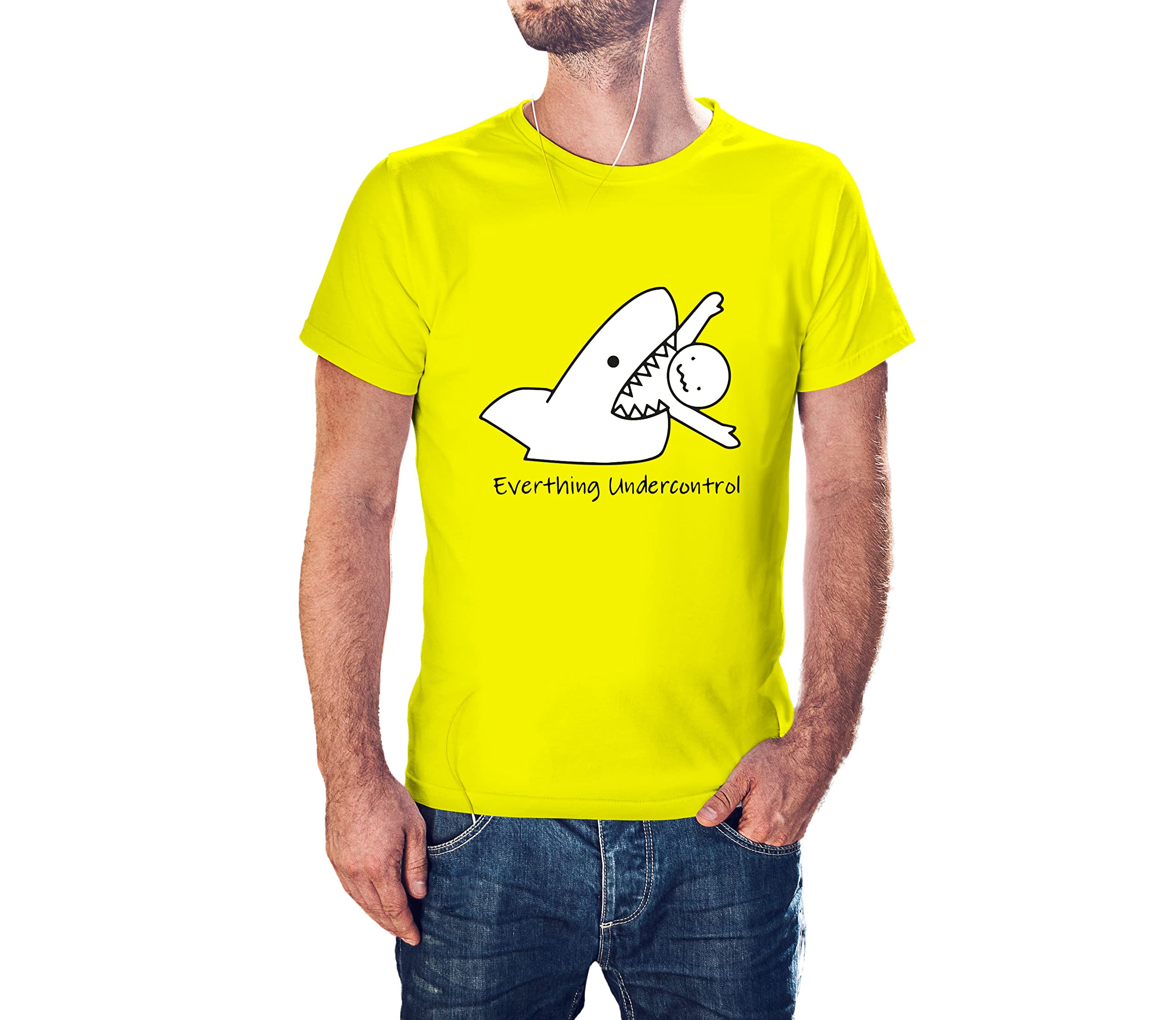 Volume 9 Shark Everything is UNDERCONTROL 100% Cotton Round Neck Graphic Printed T Shirt for Men Women, Quote Tshirts, Graphic tees Yellow