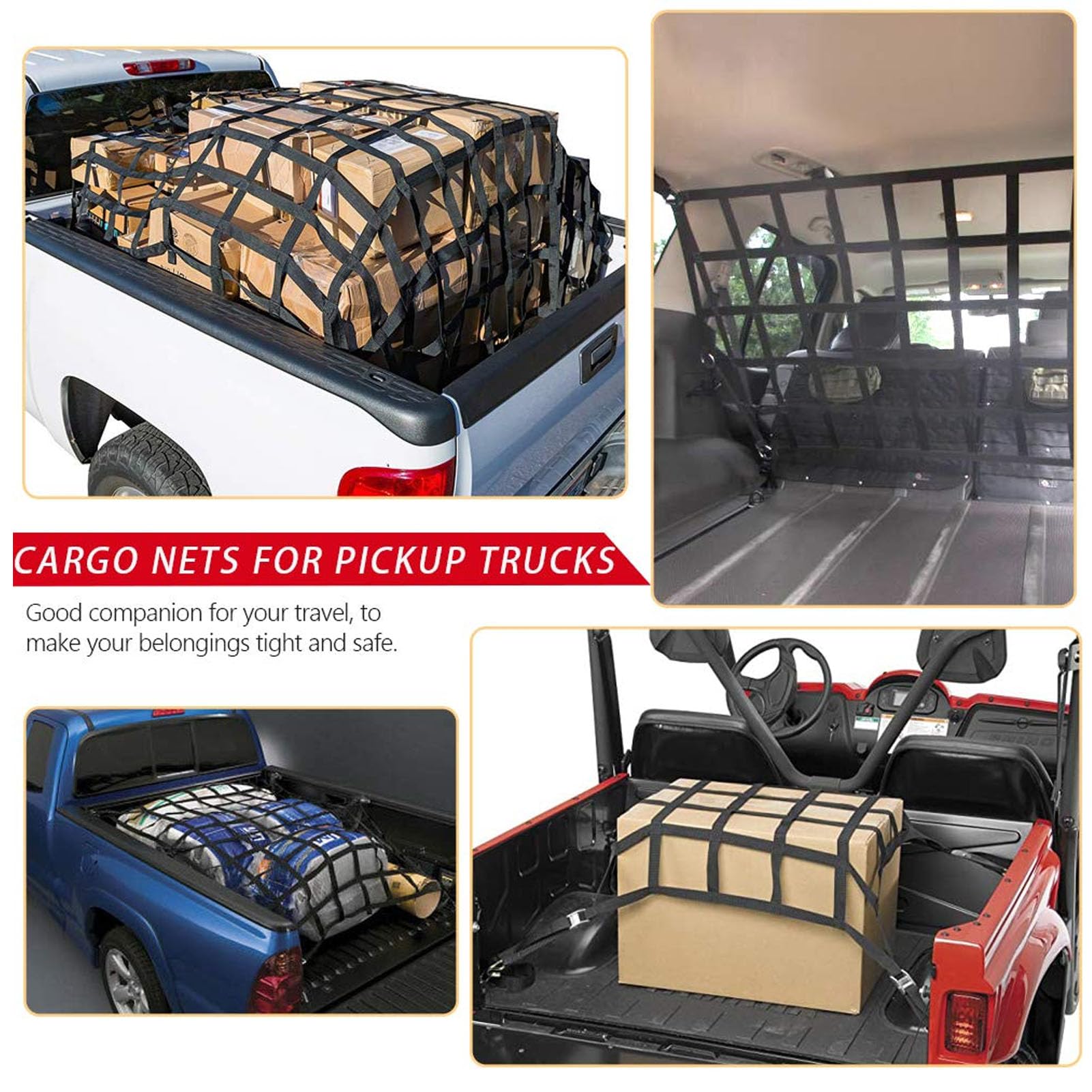 AUNMAS LKW-Ladeflächen-Gepäcknetz, Polyester, Verstellbares Bungee-Gepäcknetz, 1100 Pfund Tragfähigkeit mit 4 Haken, Netz-Organizer für Pickup-Anhänger, SUV, UTV, Dachträger-Aufbewahrung (66" x 50")