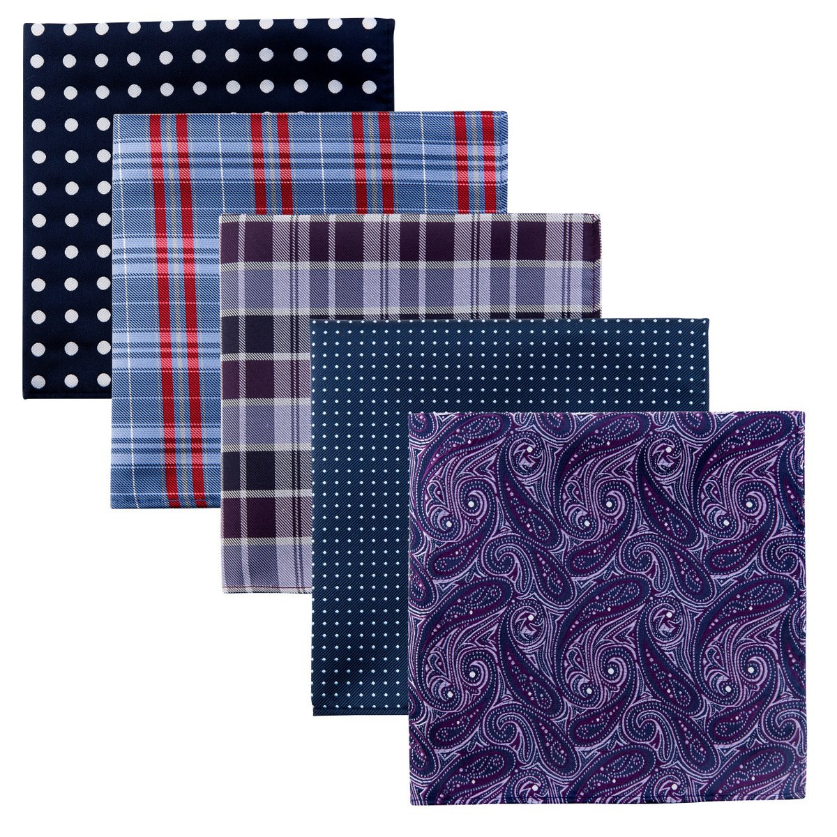 Retreez 5 Piece Assorted Woven Microfiber Premium Pocket Square Gift Box Set - Set 015