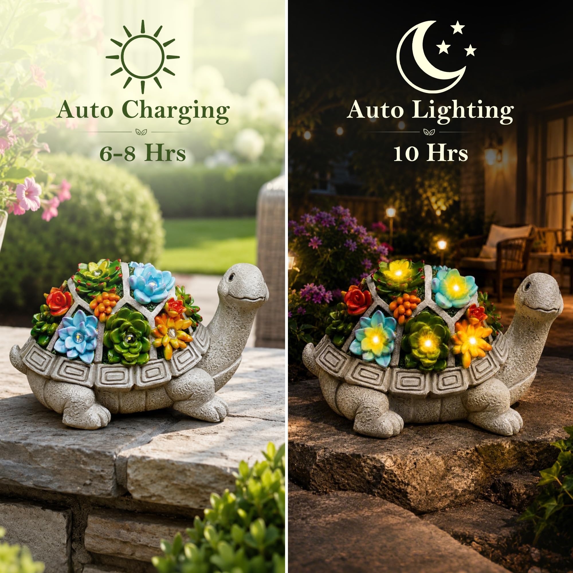 Nacome Solar Turtle Garden Statue - Succulent & 7 LED Lights, Outdoor Decor — Amazon image 8