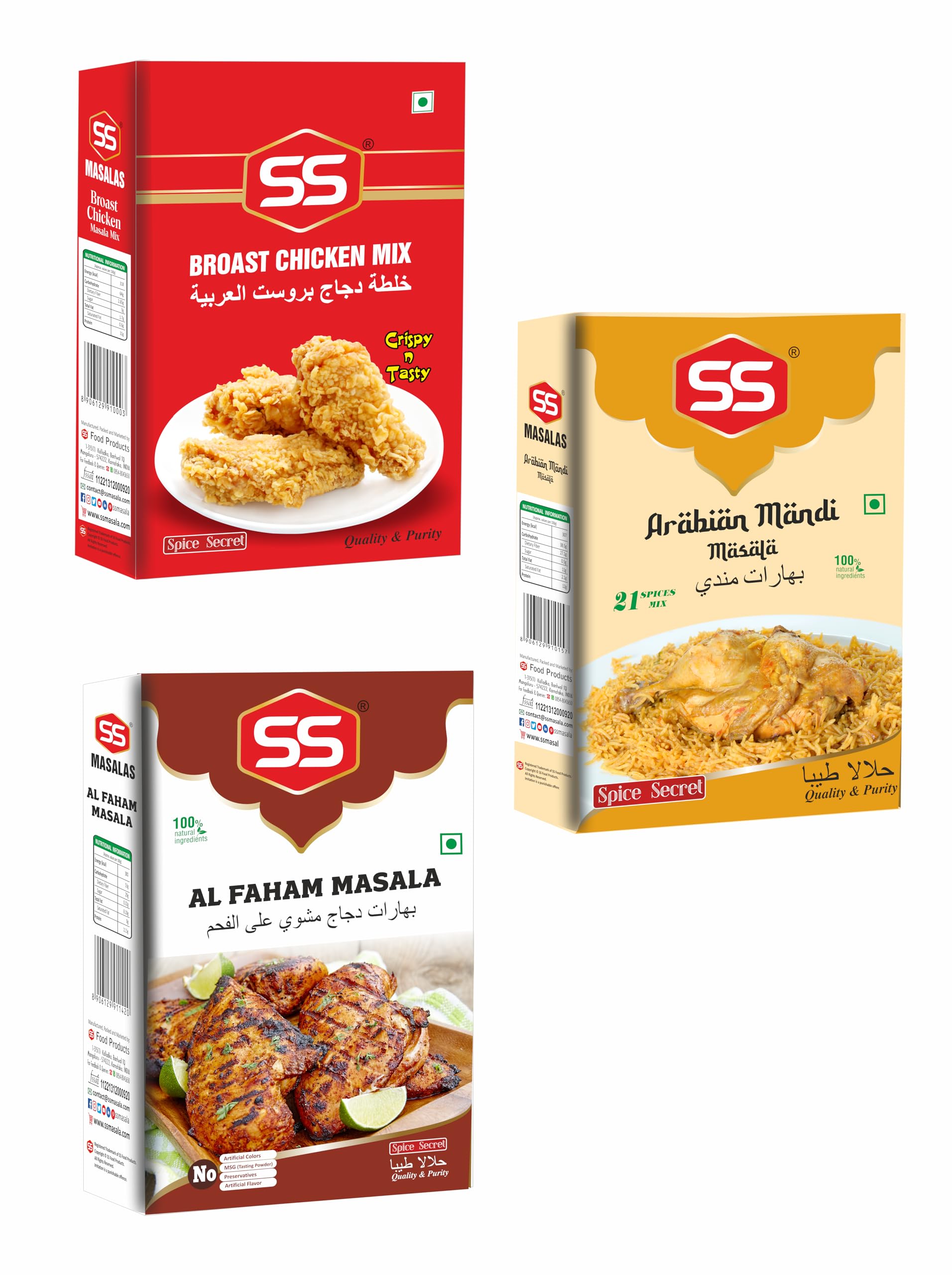 SS Masalas Broasted Chicken Mix, Arabian Mandi Masala and Arabic Charcoal Chicken Alfaham Masala 100g each Combo Pack (B0BPSGHSY4) Amazon Price History, Amazon Price Tracker