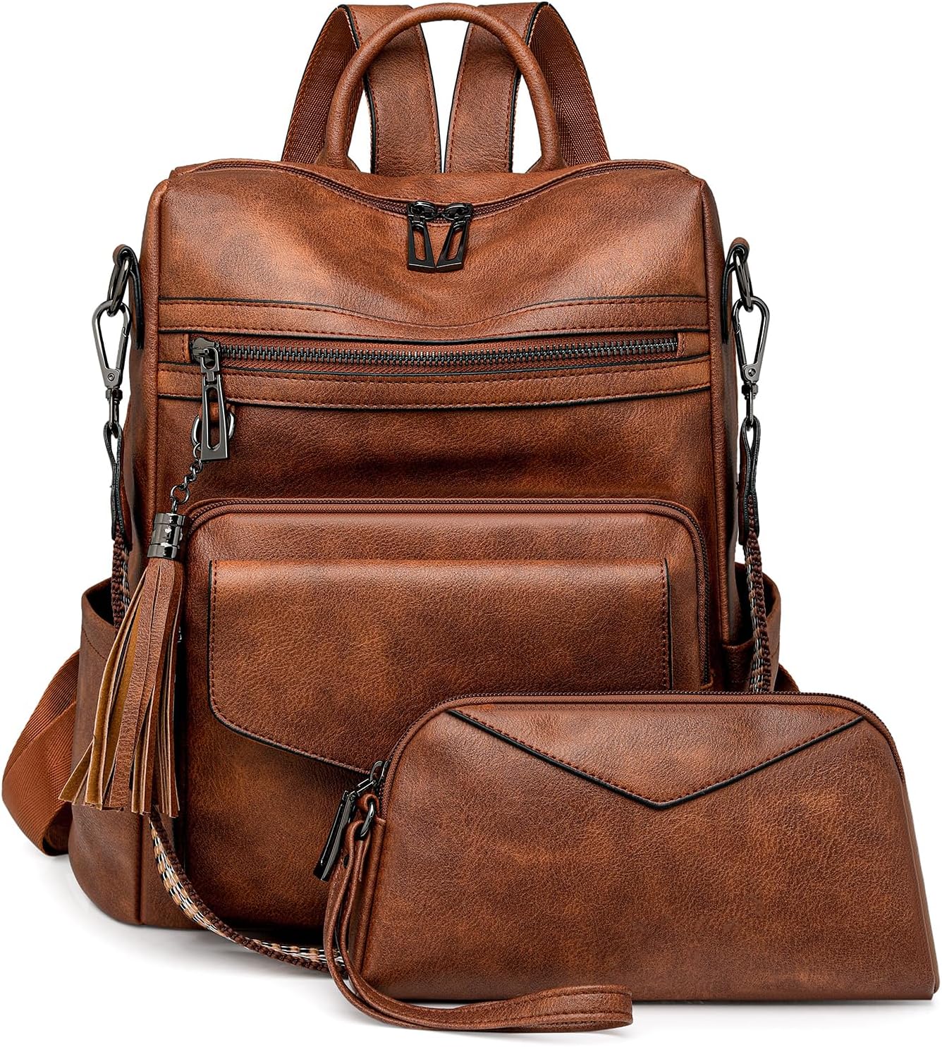 Womens Fashion Backpack Purse for Women Leather Multipurpose PU Ladies Shoulder Bag Travel bag Satchel Handbags (brown)