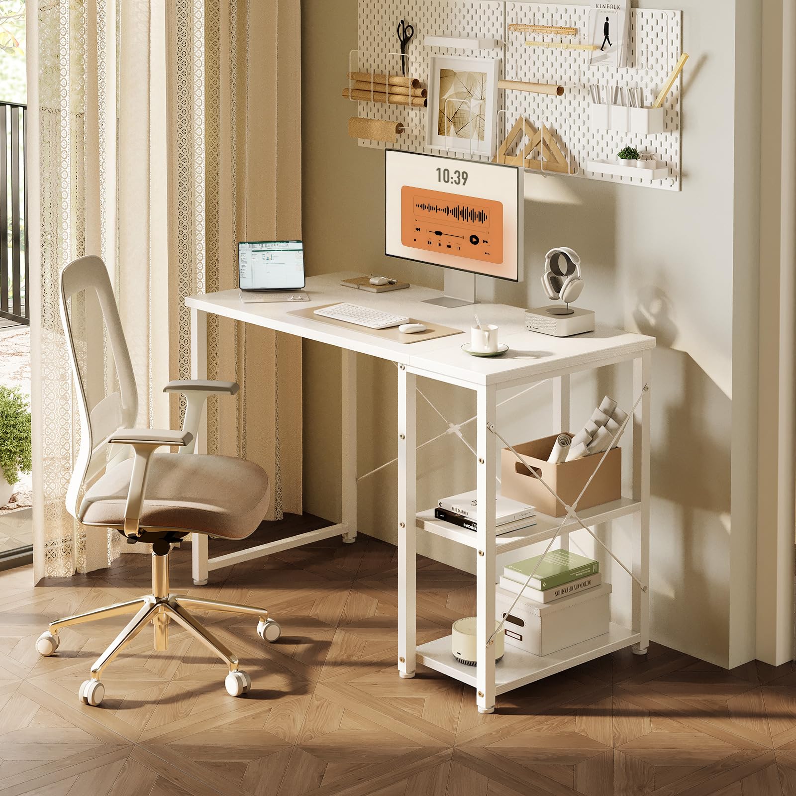 ODK Scrivania Ufficio, 100x48cm Tavolo con Ripiani Reversibili, Scrivania Ufficio con ripiani regolabili in altezza, Scrivania Computer Ideali per la casa e gli Spazi Ridotti, Bianco