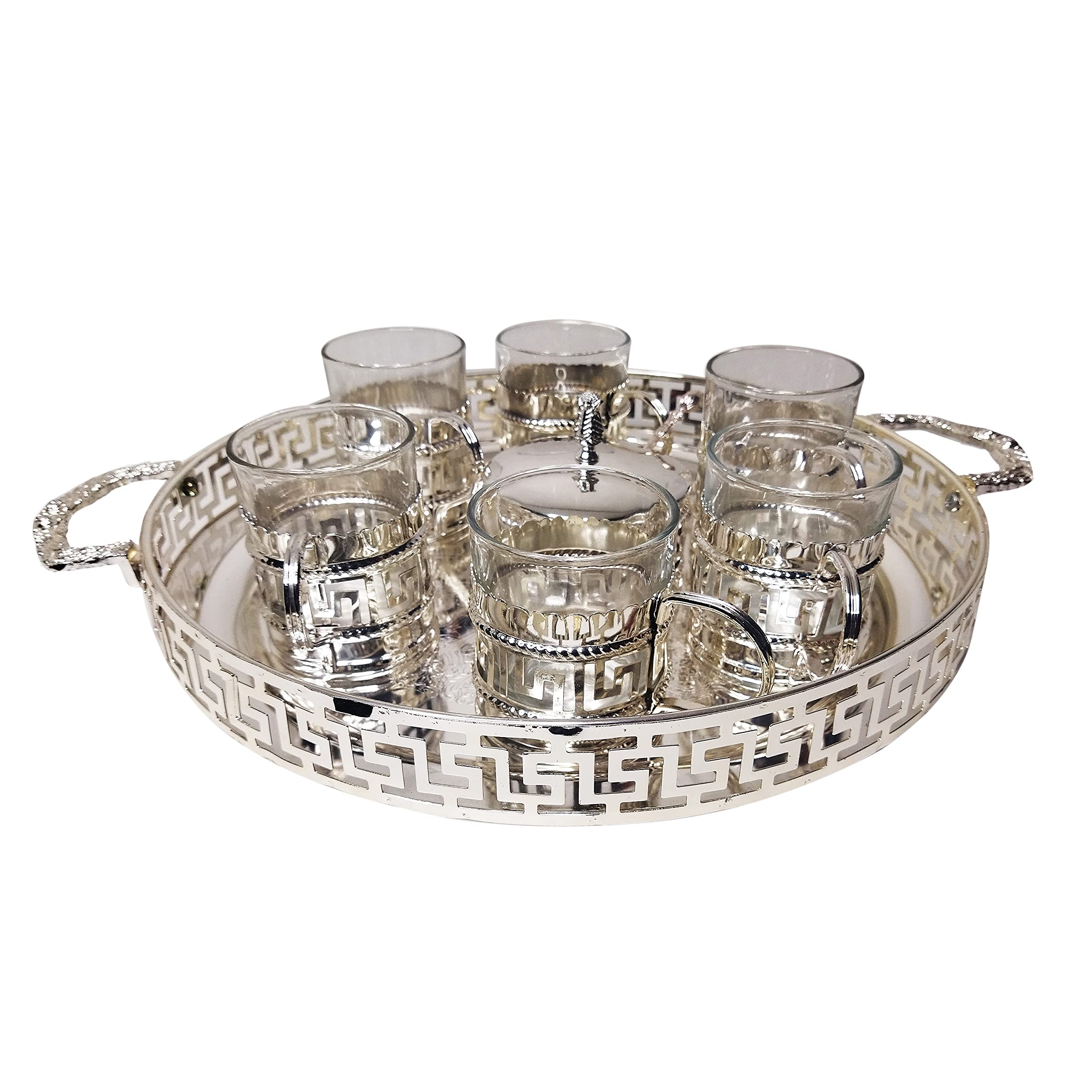 Northland Silver Plated Cup Set of 6 with Silver Plated Tray and Silver Plated Sugar Pot Ideal Gifts for Diwali, Christmas, Birthday 3