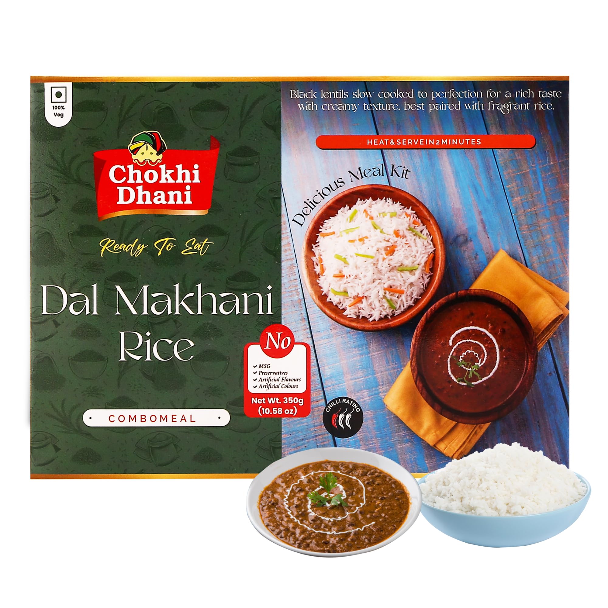 Chokhi Dhani Ready to Eat Dal Makhani Rice | Ready Meals | Dal Chawal | Indian Food | Instant Meals | Heat & Eat | Combo Meal | Microwavable 350 GM