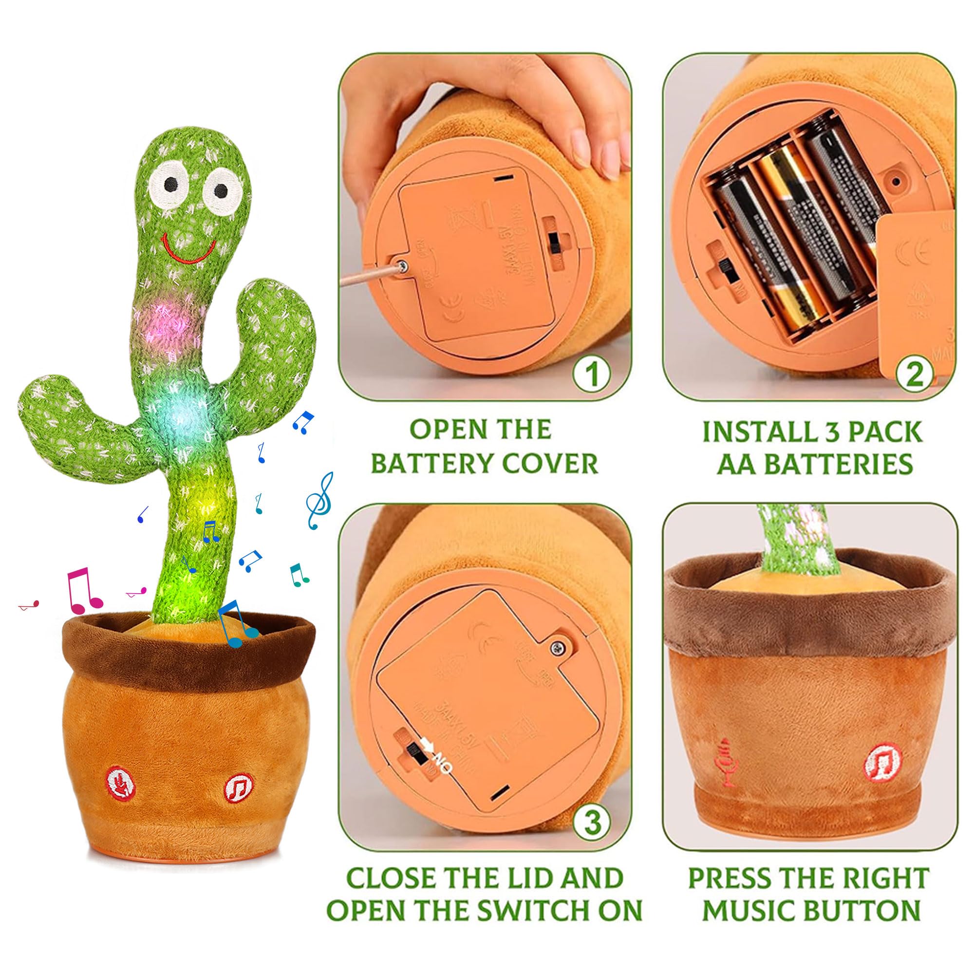 Cactus Bailarín | Interactivo Que Baila y Habla en Español | Peluche con Luces y Música Que Repite tu Voz | Regalo Original para Cumpleaños de Niños