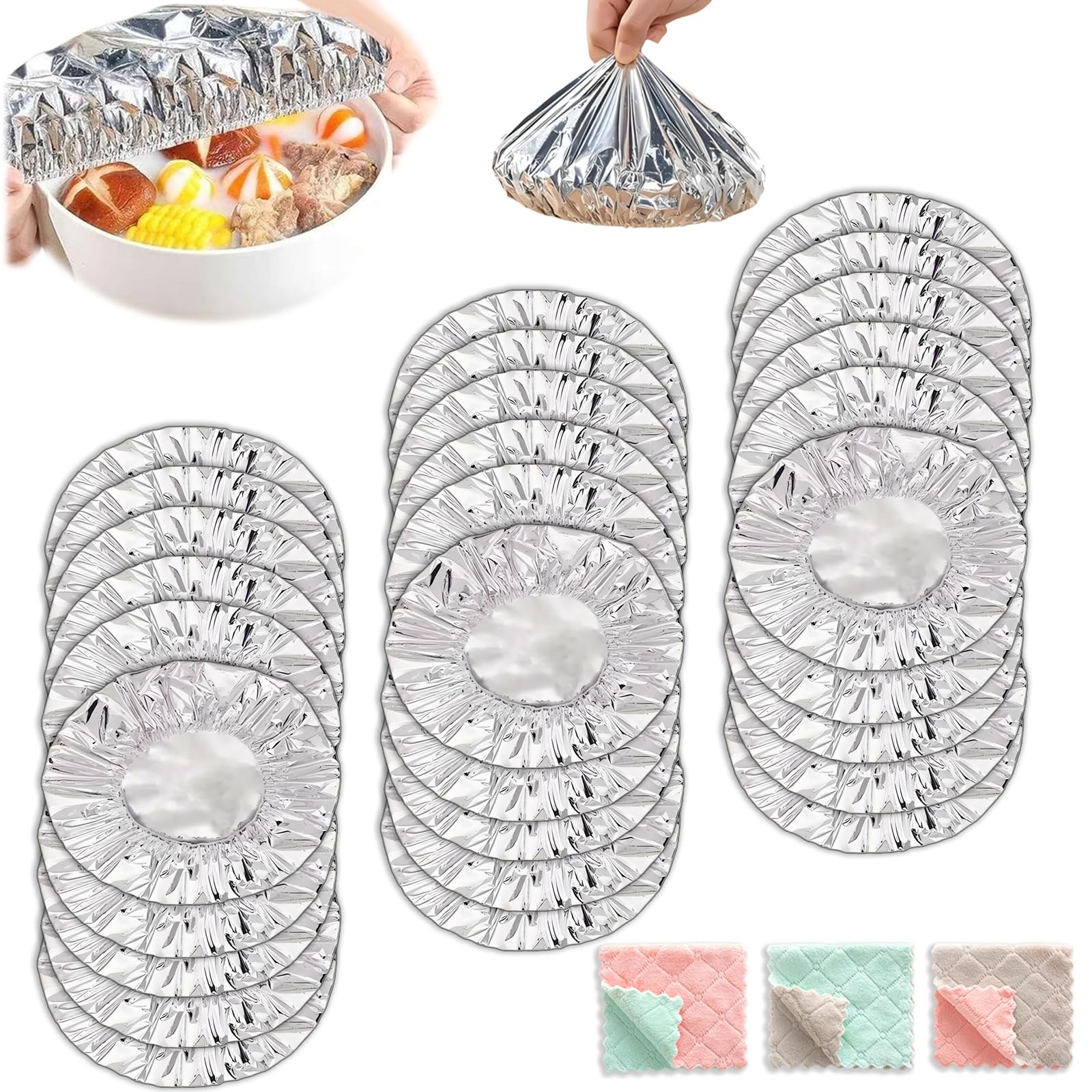 Copertura Isolante In foil A Pop-Up Per Piatti E Contenitori, Copertura Isolante In foil Di Alluminio Riutilizzabile Per Cucina, Con Gomma Estensibile(30Pcs)