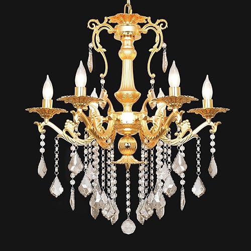 Miniatura 2 de CHGUOSZ Candelabro de cristal de bronce antiguo dorado para comedor, lámpara colgante de techo para sala de estar, dormitorio, pasillo, granja,