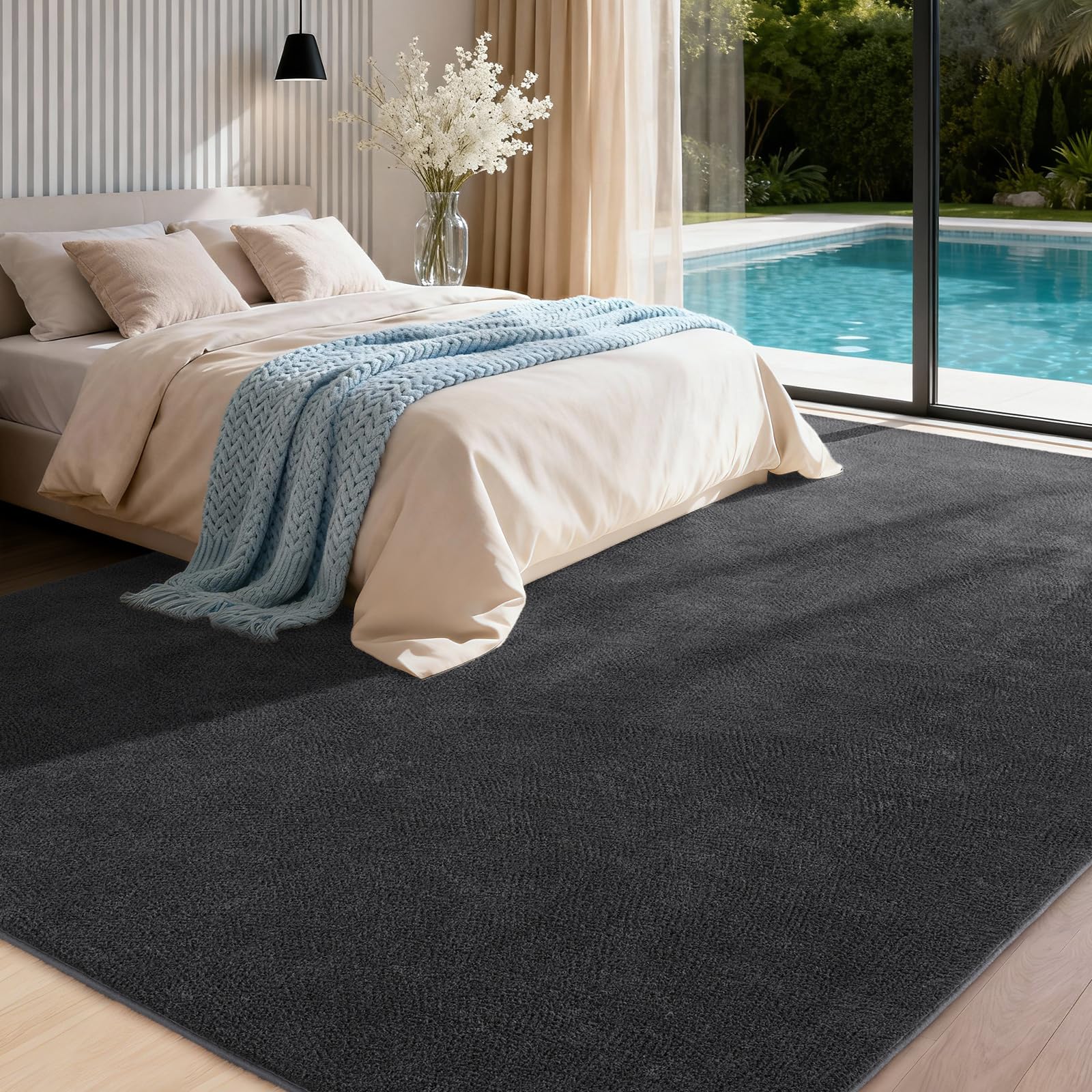 Teppich Wohnzimmer 200x300 - Waschbarer Kuscheliger Kurzflor Teppich Moderner Wohnzimmerteppich, Weich & Pflegeleicht Carpet rutschfest für Schlafzimmer, Bettvorleger & Kinderzimmer, Anthrazit
