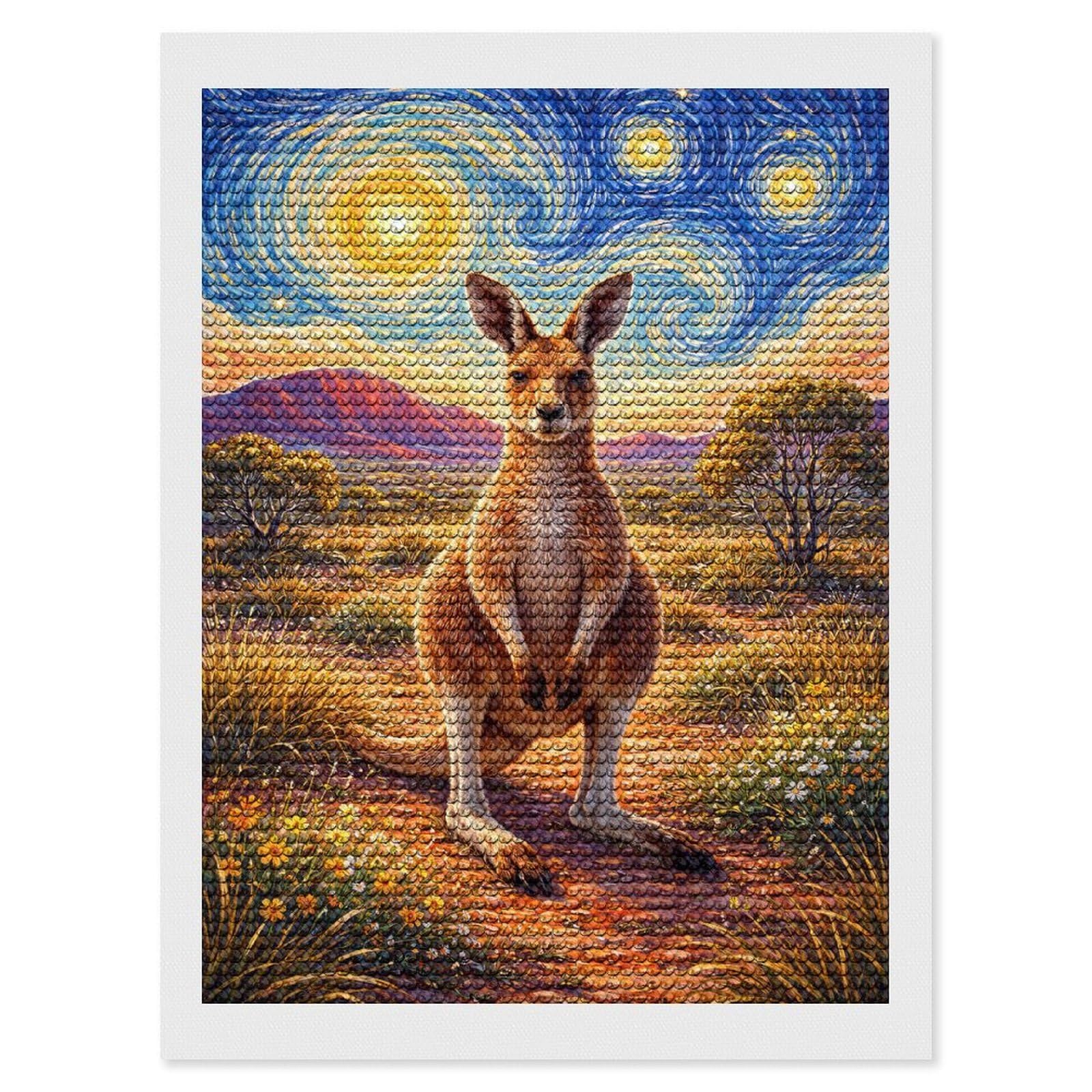 Junmoney Kangaroo Under Starry Sky Diamond Painting Kit 12"x16", Festive Craft Gift, Bedroom Decor, Full Kit Included, Creative Gift Idea