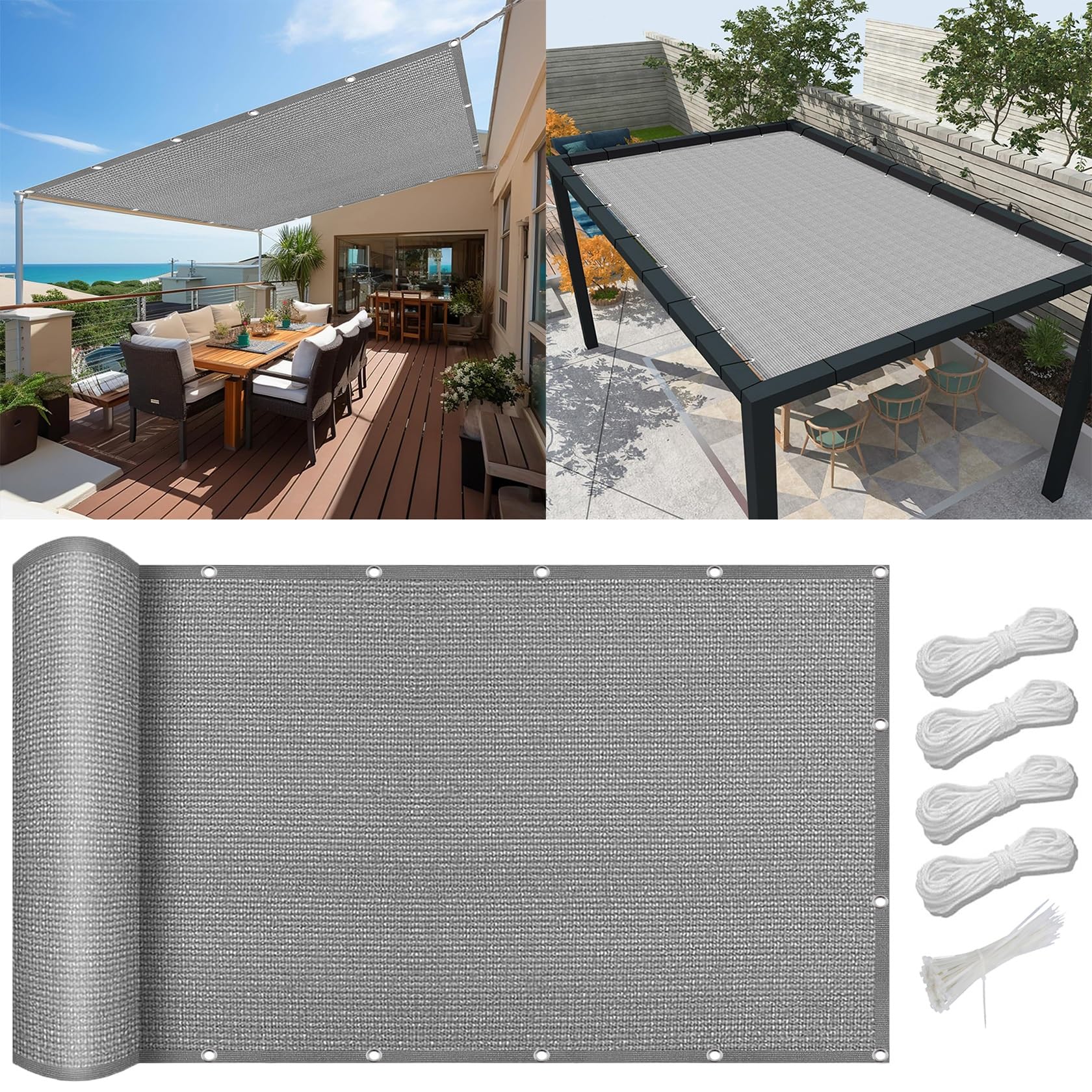 Filet ombrage pergola rectangulaire 1x2m respirant avec toile sunsail grise anti UV
