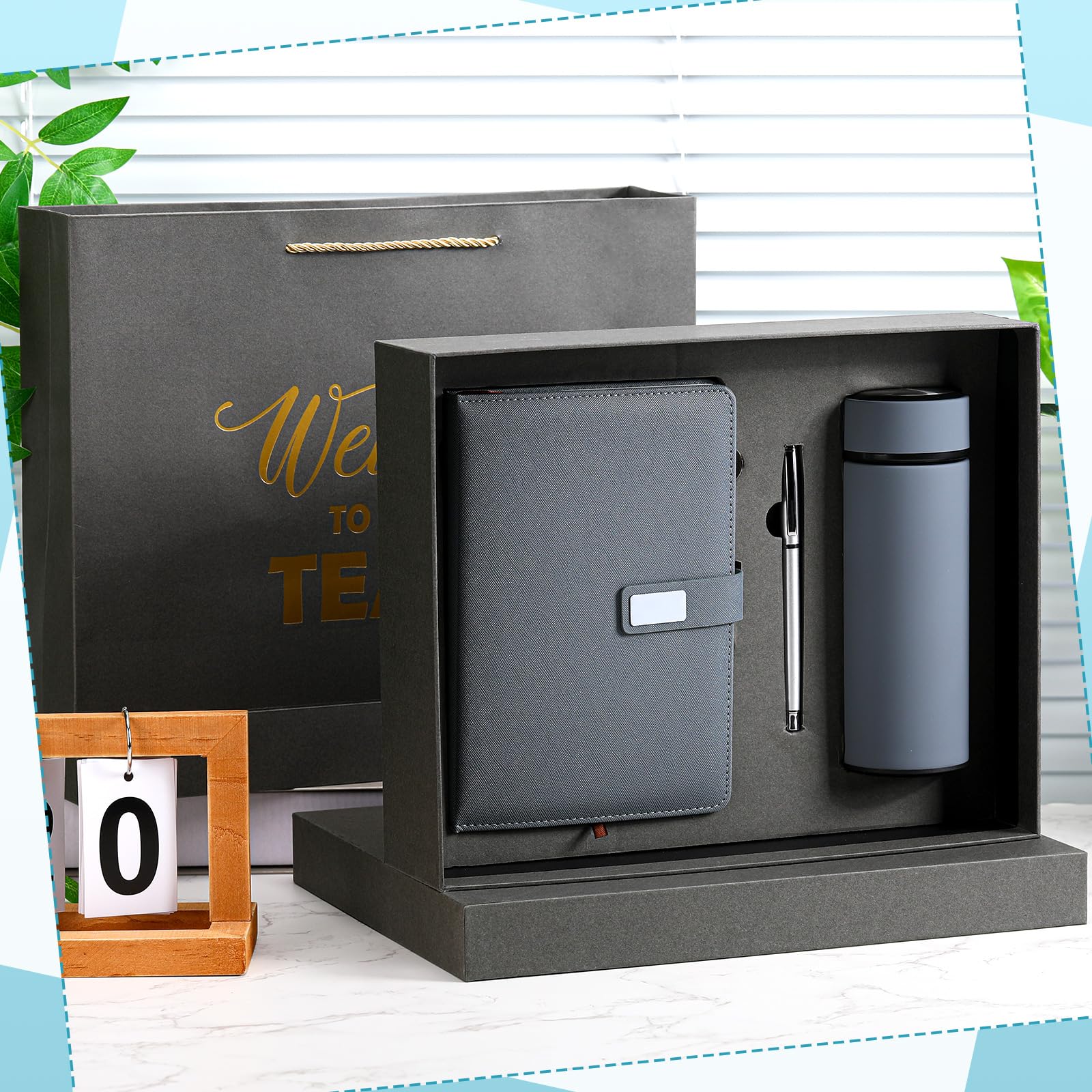 Thenshop Juego de regalo de bienvenida al equipo para nuevos empleados, cuaderno, bolígrafo y vaso, set de regalo de agradecimiento para empleados nuevos empleados (gris)