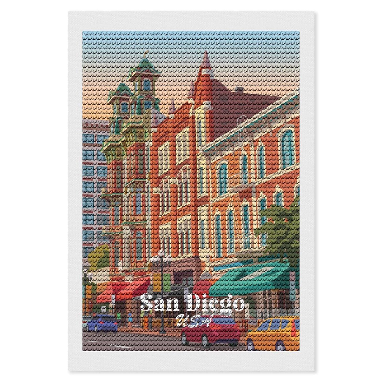 Junmoney San Diego USA Diamond Art Canvas 8"x12", for Teens, Nice Detail and Sparkle, Farmhouse Decor, Festive Craft Gift, Easy to Enjoy