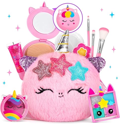 ULOVEME Umicorn - Kit de maquillaje real para niñas pequeñas, juguete de maquillaje real, no tóxico, lavable, regalo para cumpleaños de niñas de 3,