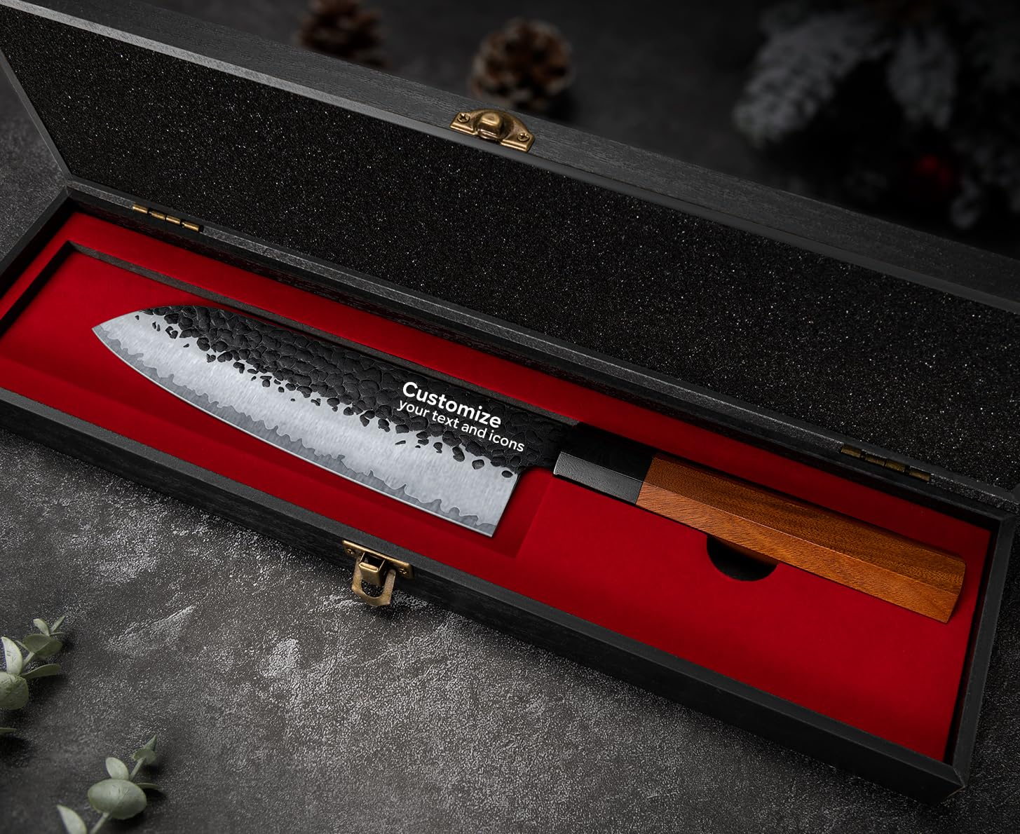 FAMCÜTE Engraved 7‘’ Japanese Santoku Knife, Hand Forged 5-Layer Steel Chef'Knife with Rosewood Handle, Memorial Gifts for husband, Ultra Sharp Kitchen Knife for Dad Birthday Gift (Luxury Wood Box)
