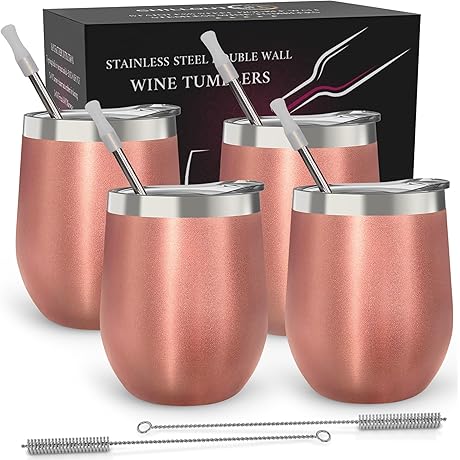 CHILLOUT LIFE Stainless Steel Wine Tumblers 4 Pack 12 oz