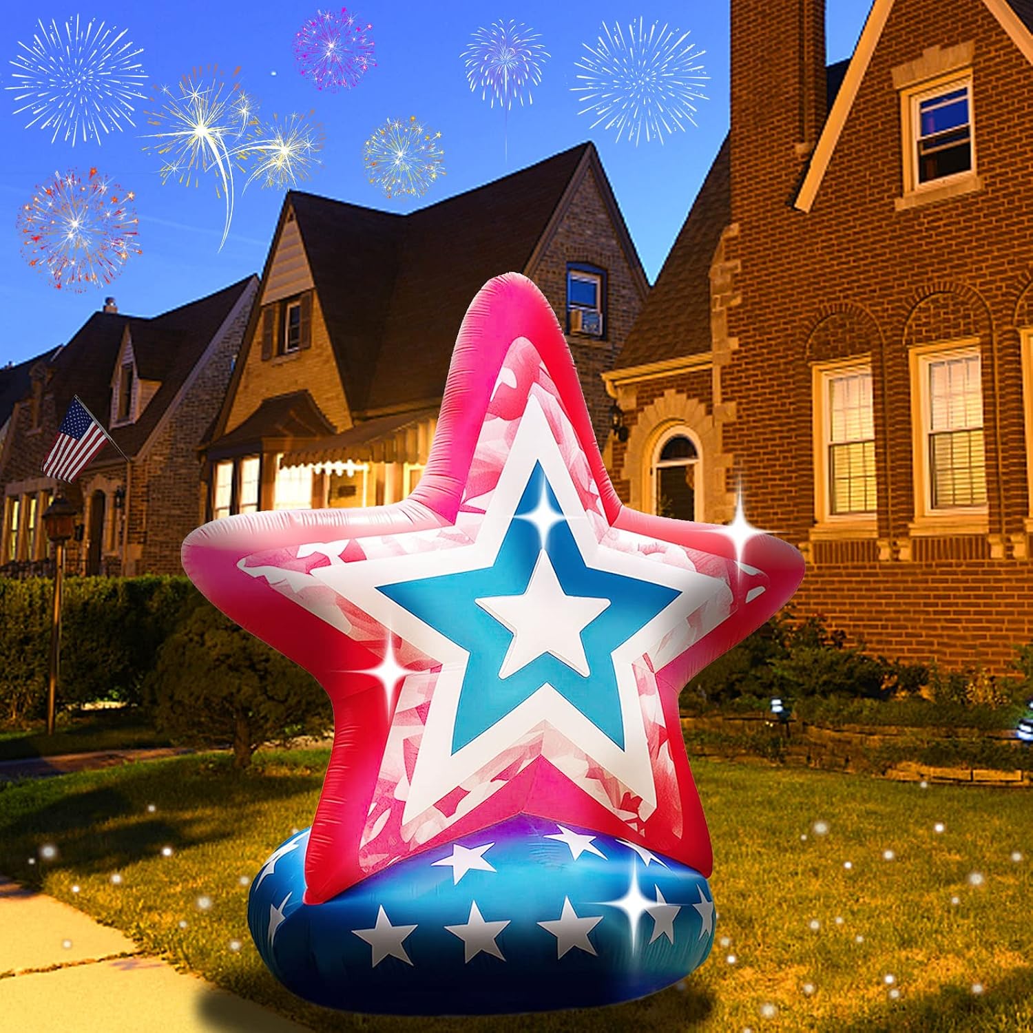 4th of July Inflatables Outdoor Holiday Yard Decorations Goodney USA Star LED Blow Up Decors for Lawn Garden Party