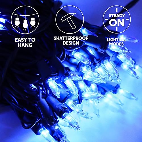 Miniatura 5 de Joiedomi 100 luces LED azules de Navidad, tira de luces LED azules de 24.7 pies, mini luces de árbol para decoraciones de Navidad en interiores o