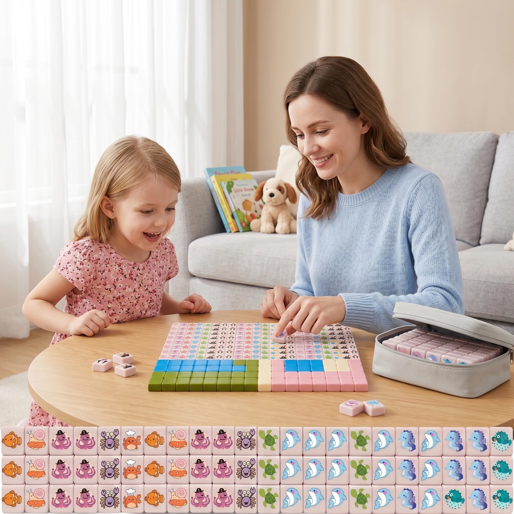 Mahjong, set da gioco Mahjong per bambini con graziose tessere con creature dell'oceano, mini tessere da 24 mm per viaggi e divertimento in famiglia