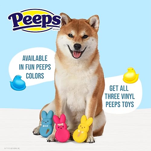 Miniatura 4 de Peeps Juguetes de vinilo para perros de 3 piezas para mascotas, color amarillo, rosa, azul, juguetes de plástico chirriantes de 4 pulgadas, paquete