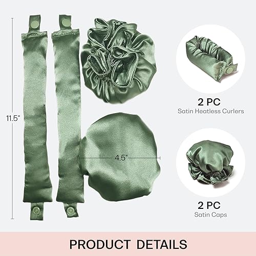 Miniatura 2 de Rizador de pelo satinado sin calor, 2 juegos4 unidades, rodillos suaves con gorras para el cabello, diadema suave sin calor para todo tipo de