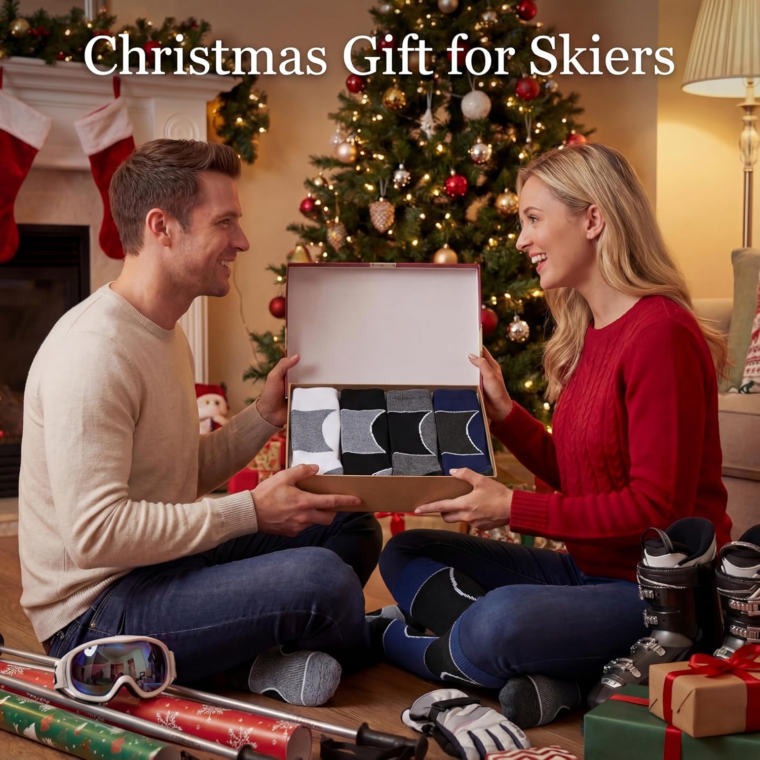 Geyoga 4 Pairs Merino Wool Ski Socks Women Men Wool Winter Thermal Thick Ski Sock Gifts for Snowboarding Gear Hiking - Image 2