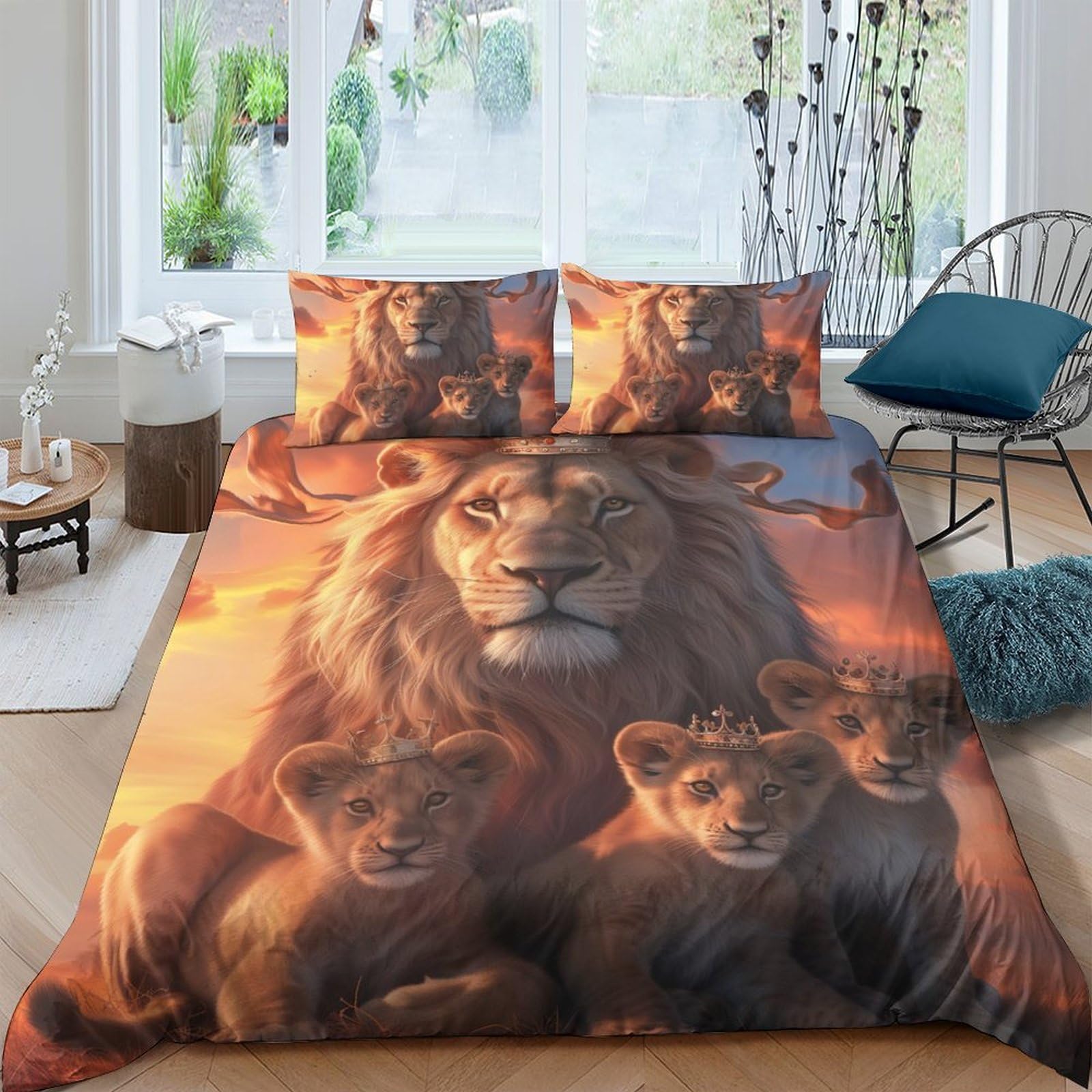 Ctjqhvkz Style-4 3D Printed Lion Family Fitted Sheet Microfiber Soft Slip-Resistant Animal Bed Cover For Bedroom Guest Room Decor Single（135X200cm）