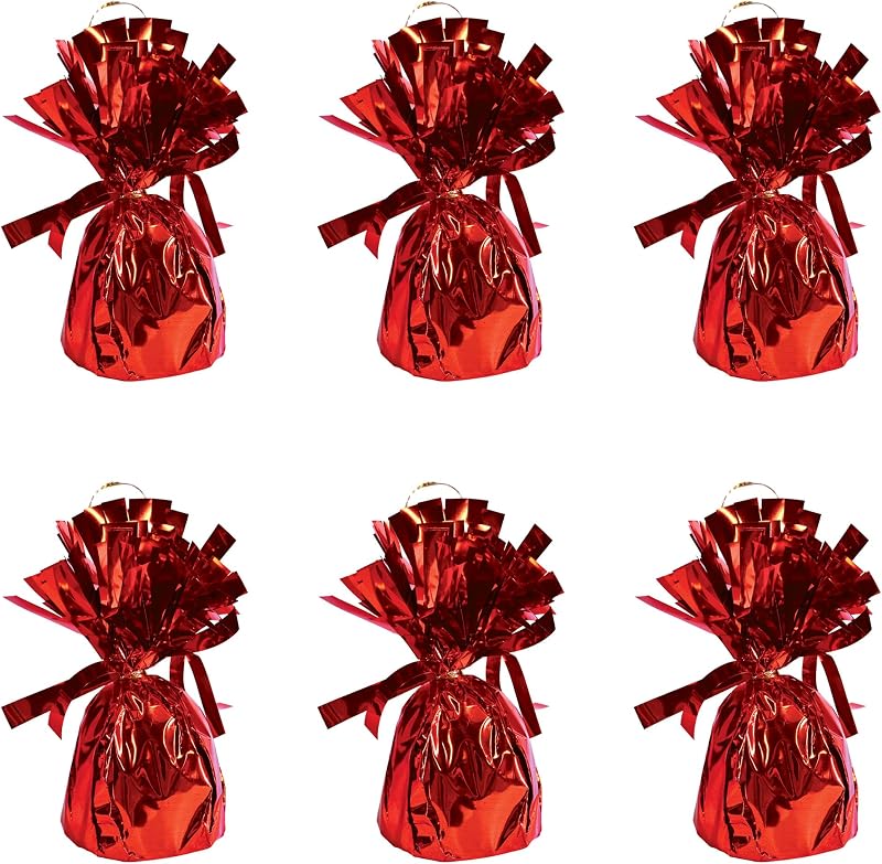 Beistle Metallic Plastic Wrapped Balloon Weight Holders For Birthday Party Decorations, Red - 6 Piece
