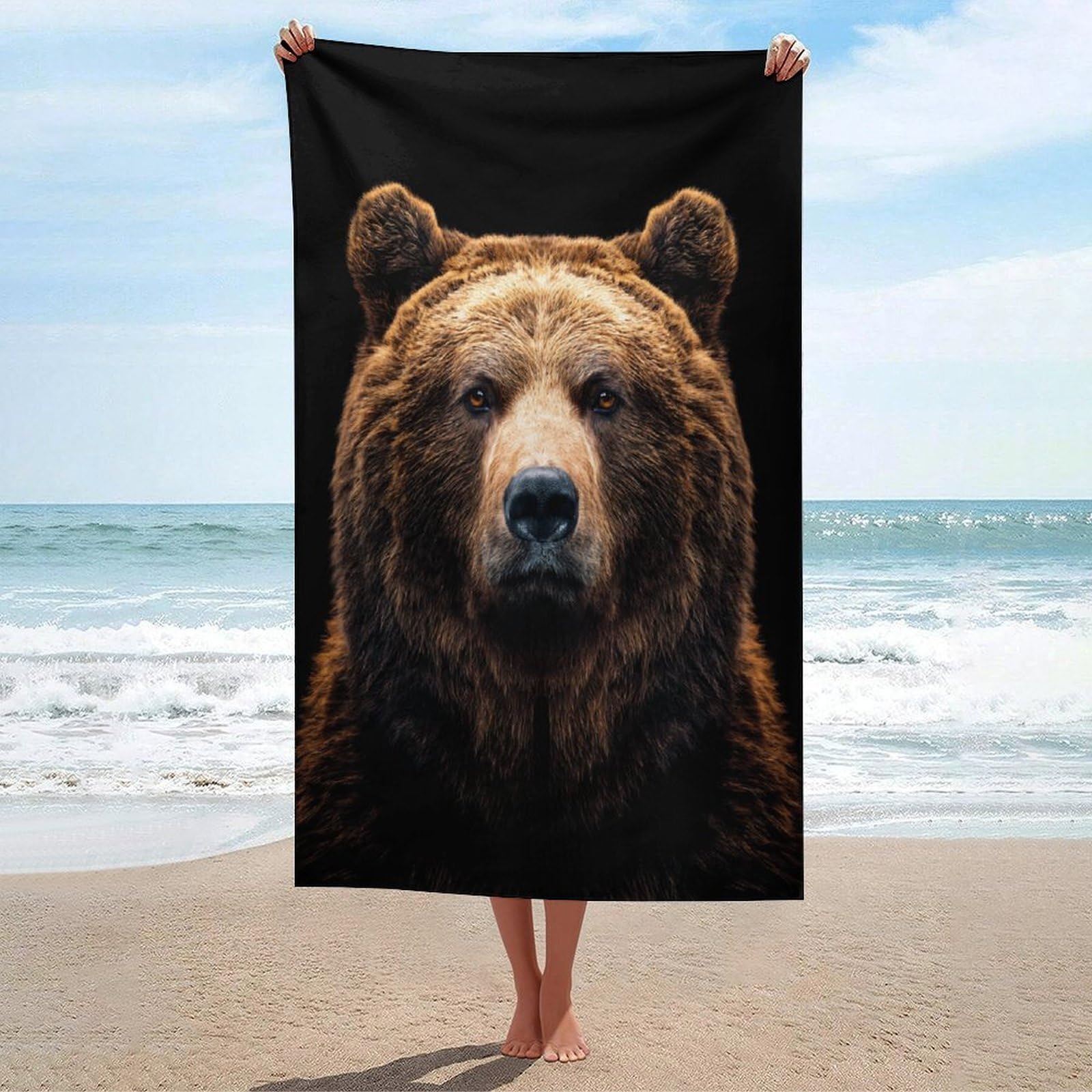LSRCPD Minimalist A Bear Beach Towel Sand Free Microfiber Large Shower Towels Multipurpose Absorbent for Bathroom Pool 130x80 CM