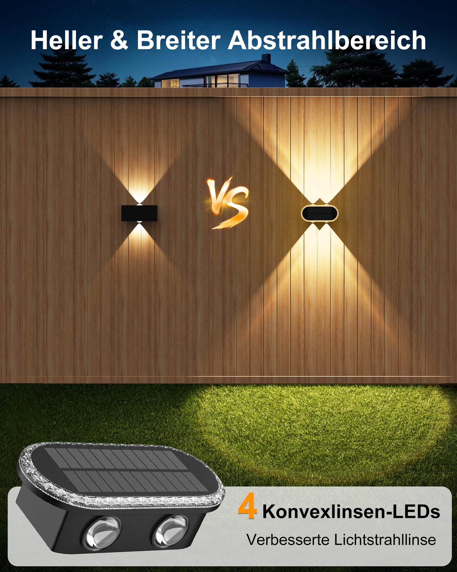 Solar Wandleuchte Aussen 10er-Set: 3 Farbmodi Solarlampen für Außen Wand Up Down - IP65 Wasserdicht Solarleuchten für Garten Garage Terrasse