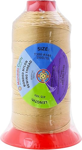 Miniatura 849 de Mandala Crafts Hilos de coser resistentes de nailon consolidado, hilo para tejer jeans de cuero, hilos de tapicería marina al aire libre, Beige