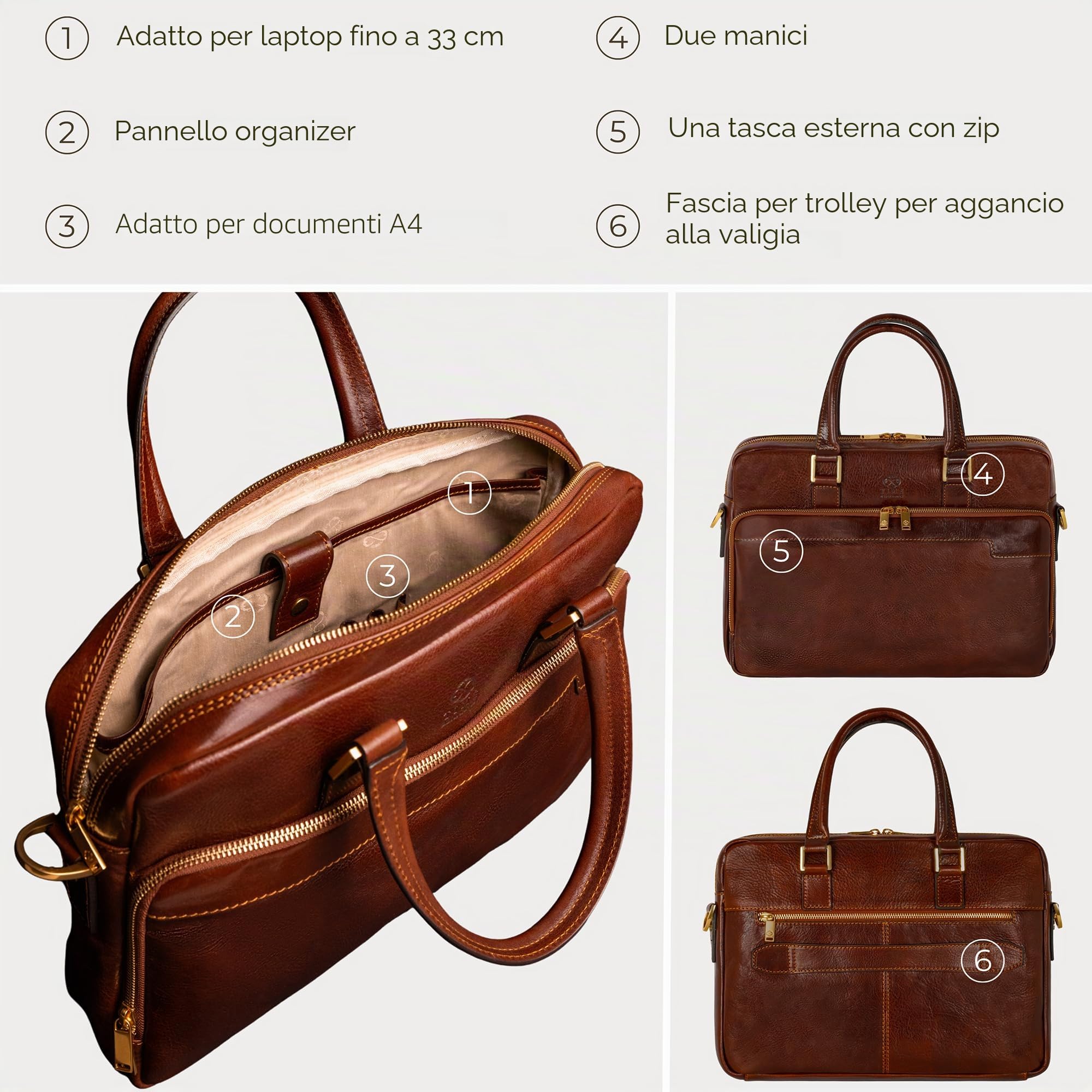Time Resistance Ventiquattrore Uomo Fatta a Mano in Italia da Esperti Artigiani – Borsa Porta PC Donna con Chiusura a Scatto – Borsa in Pelle da Portare a Mano o a Tracolla