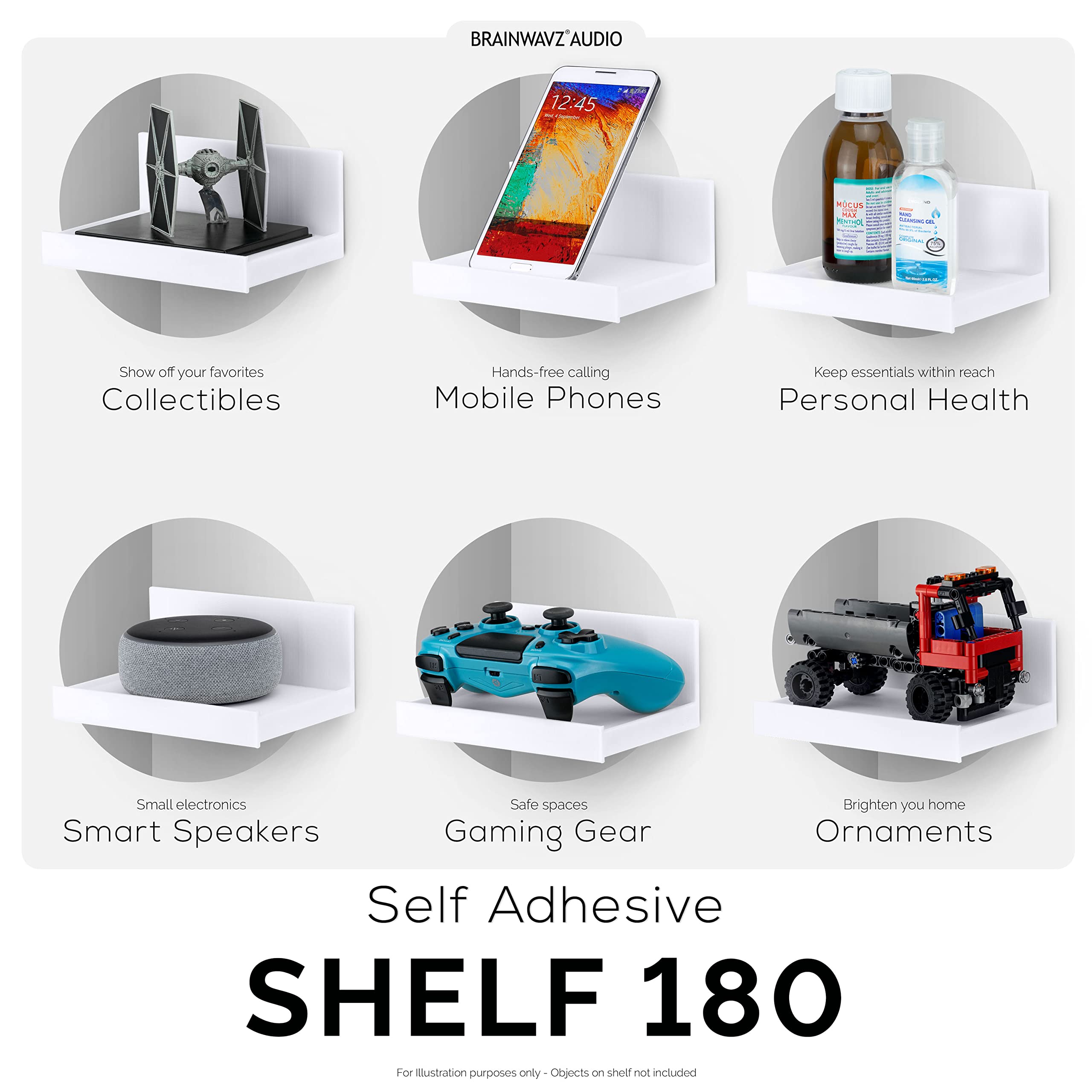 6.7" Adhesive Floating Wall Shelf For Small Speakers, Deco