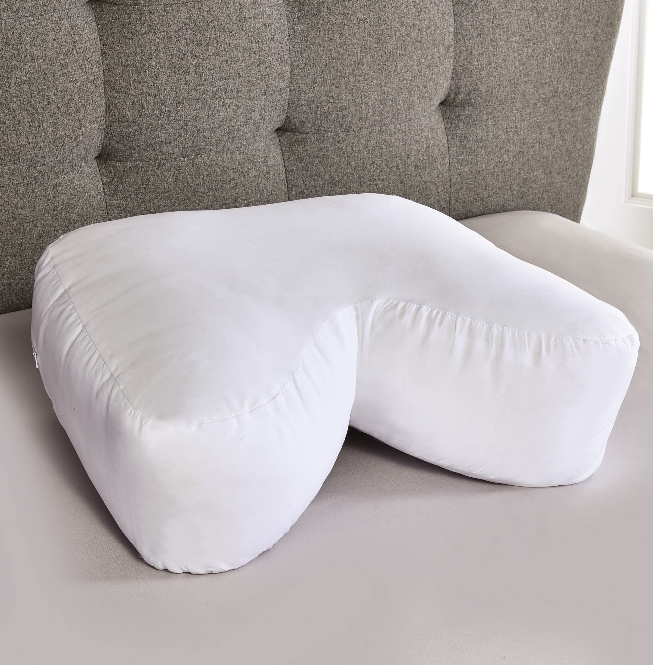 Recessed Side Sleeper Pillow – Neck, Shoulder & Spine Support Orthopaedic Comfortable Deeply Padded Sleeping Bed Pillow with Machine Washable Pillowcase - H16.5 x W52 x D40cm