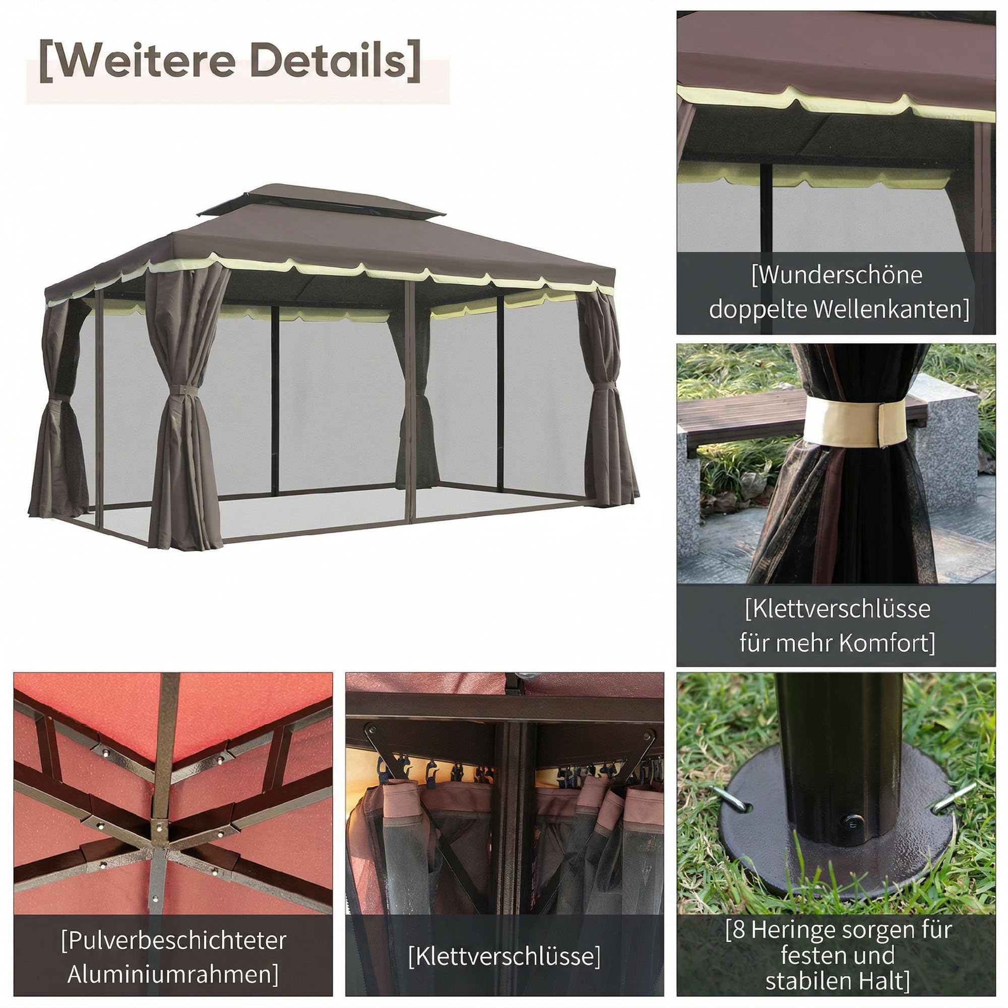 Outsunny Gartenpavillon mit Moskitonetz Pavillon 390 x 290 x 280 cm
